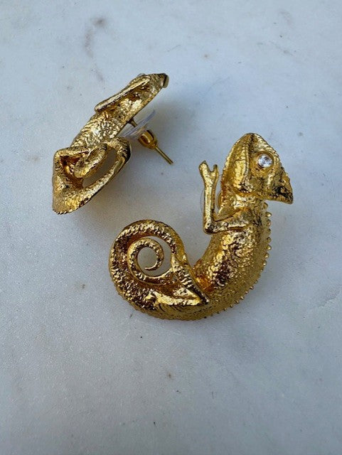 gold chameleon stud earrings