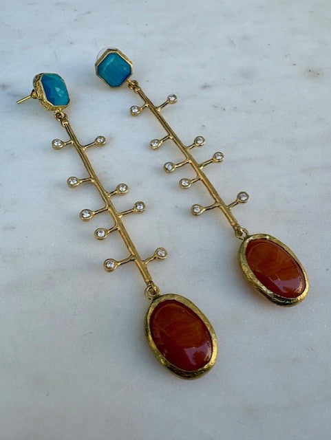 gold ultra drop gemstone earrings