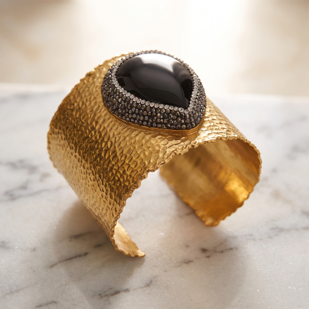 gold bracelet cuff onyx