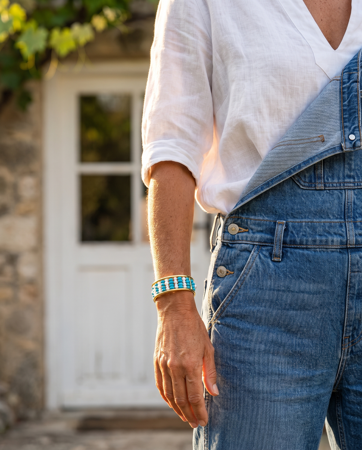 Turquoise pearl bracelet cuff