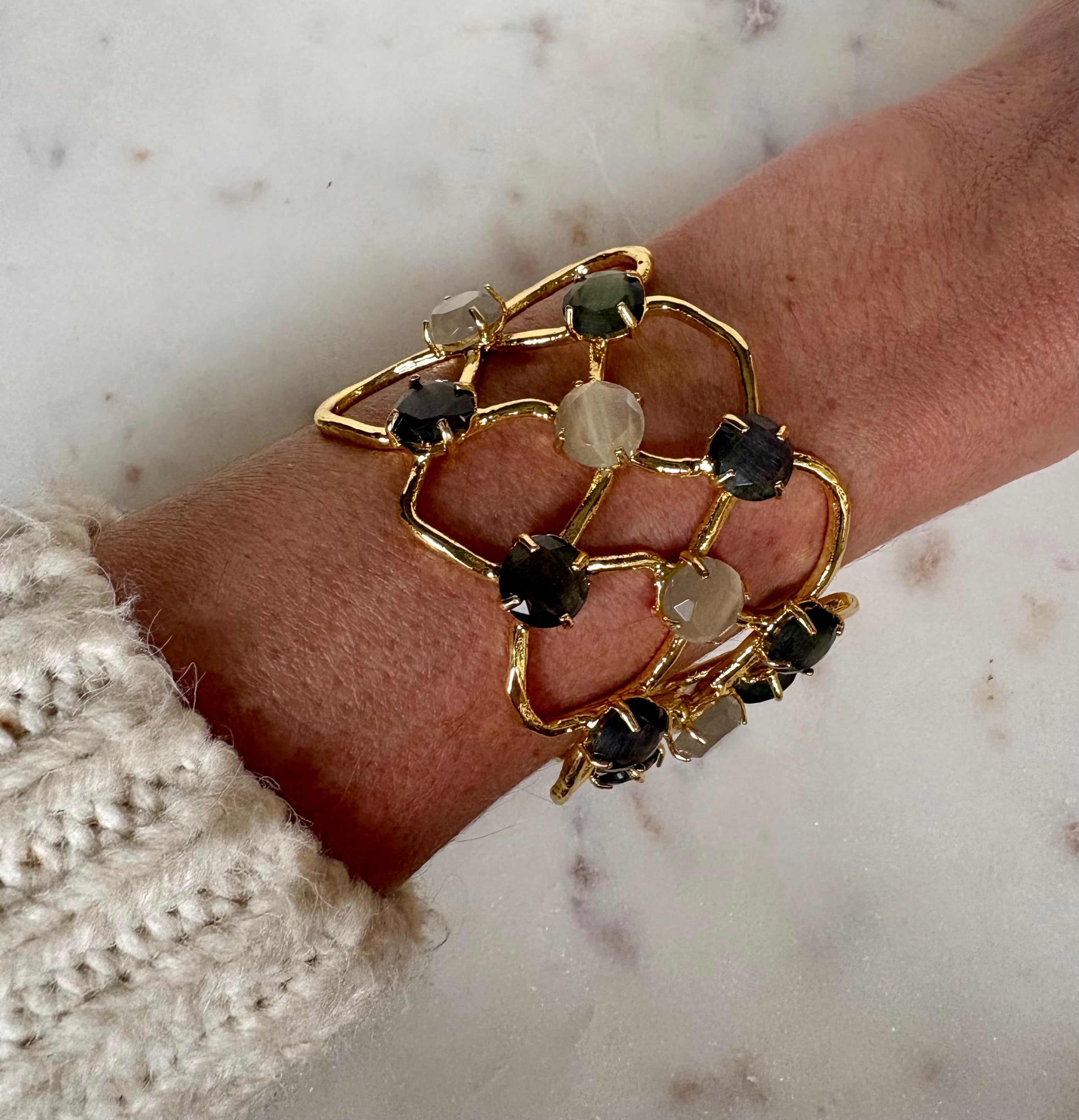 Multi Gemstone Goldwired Cuff Bracelet