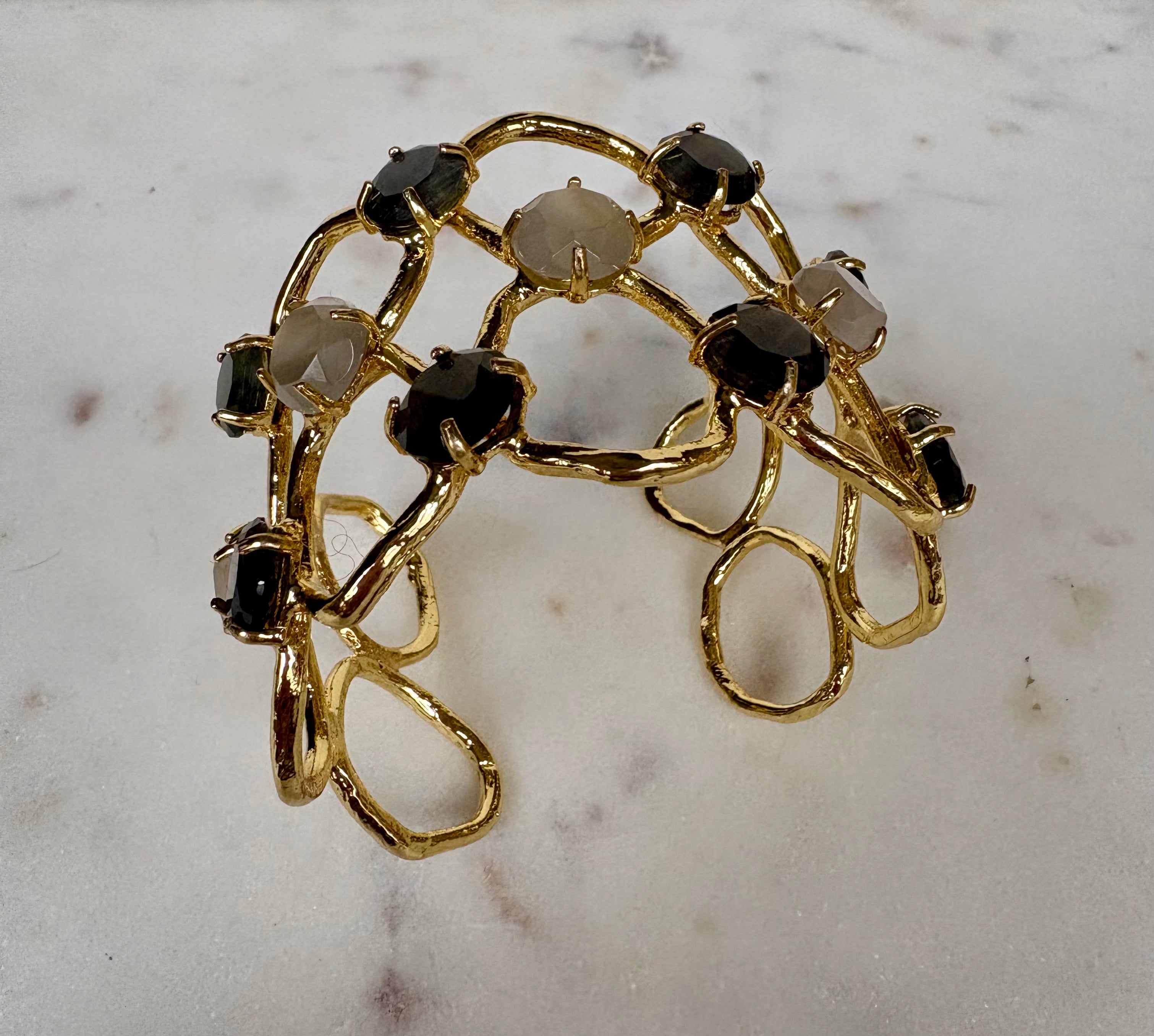 Multi Gemstone Goldwired Cuff Bracelet