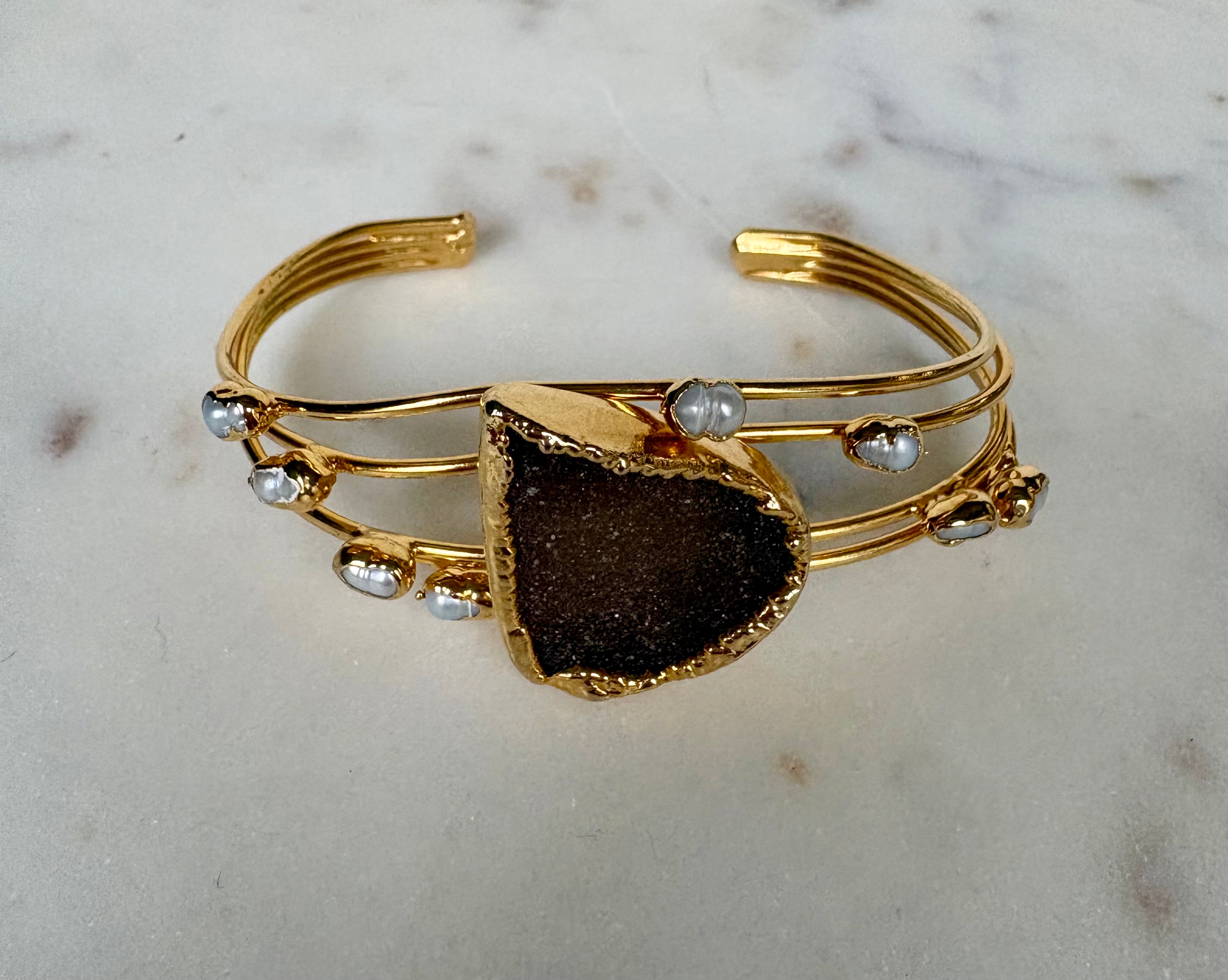 Geometric Gemstone Open Cuff Bracelet