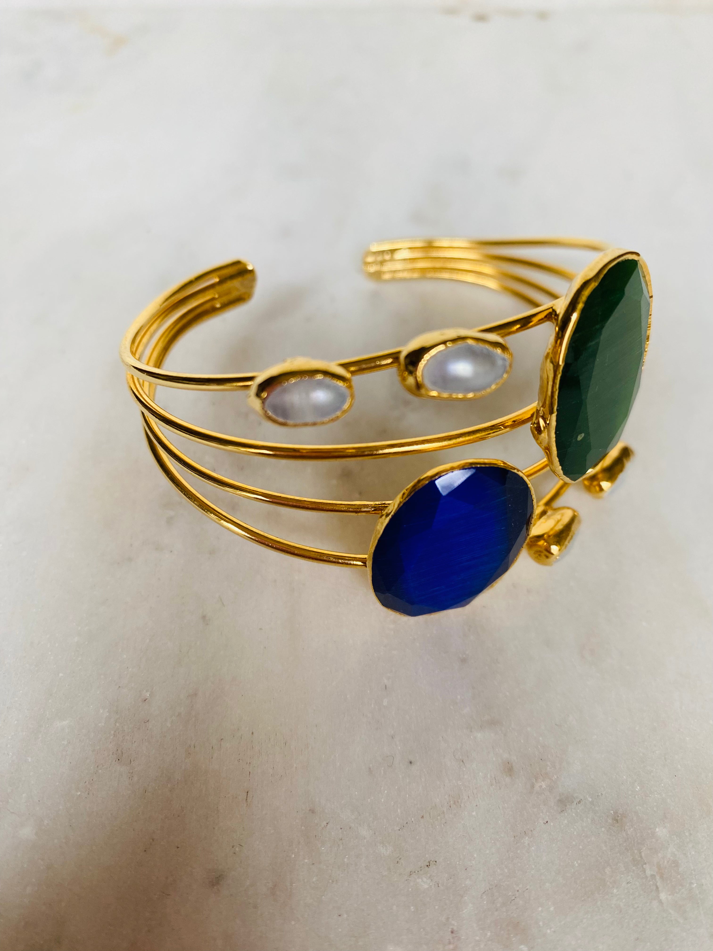 mix color gemstone goldwired bracelet cuff