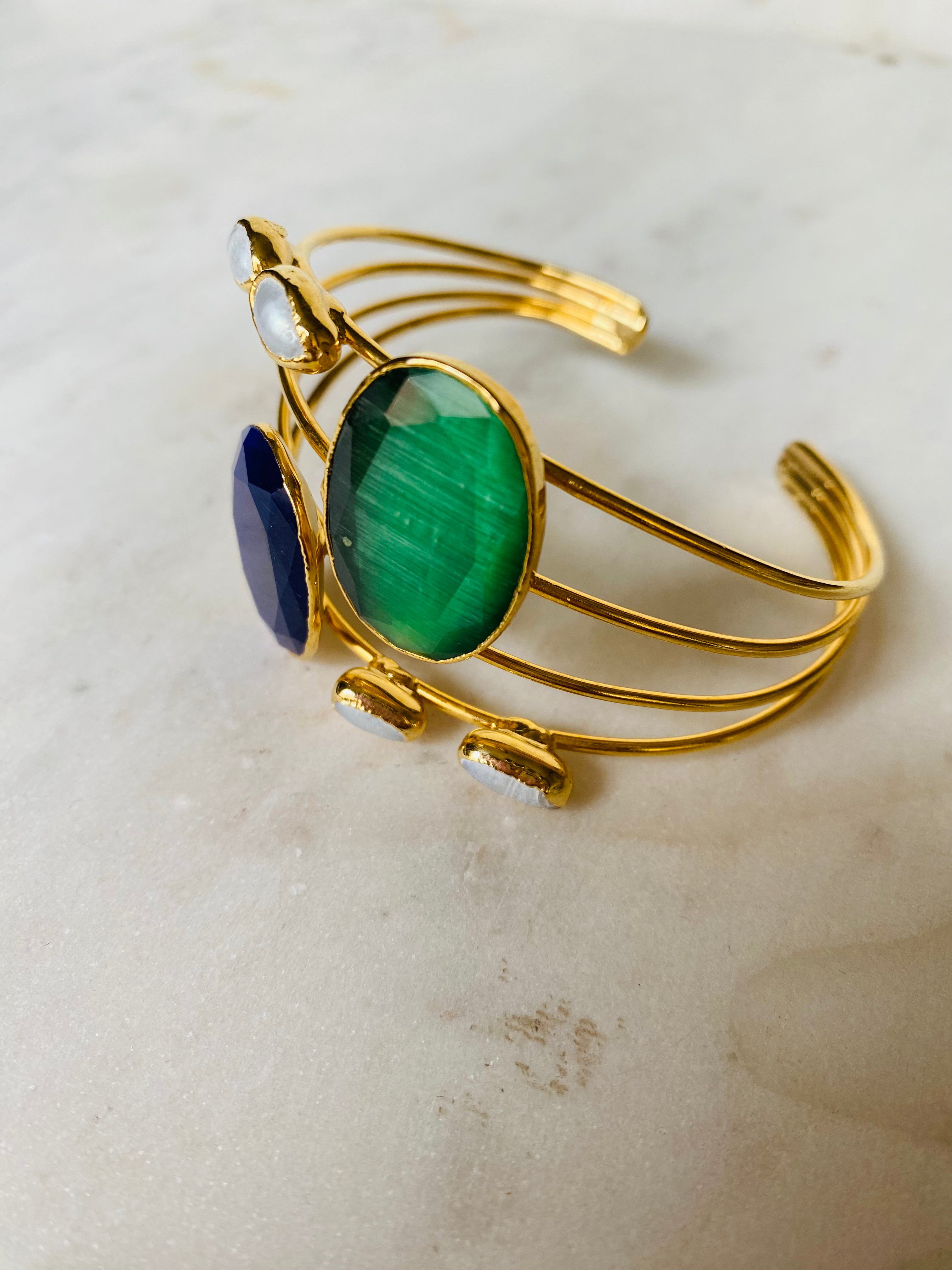 mix color gemstone goldwired bracelet cuff