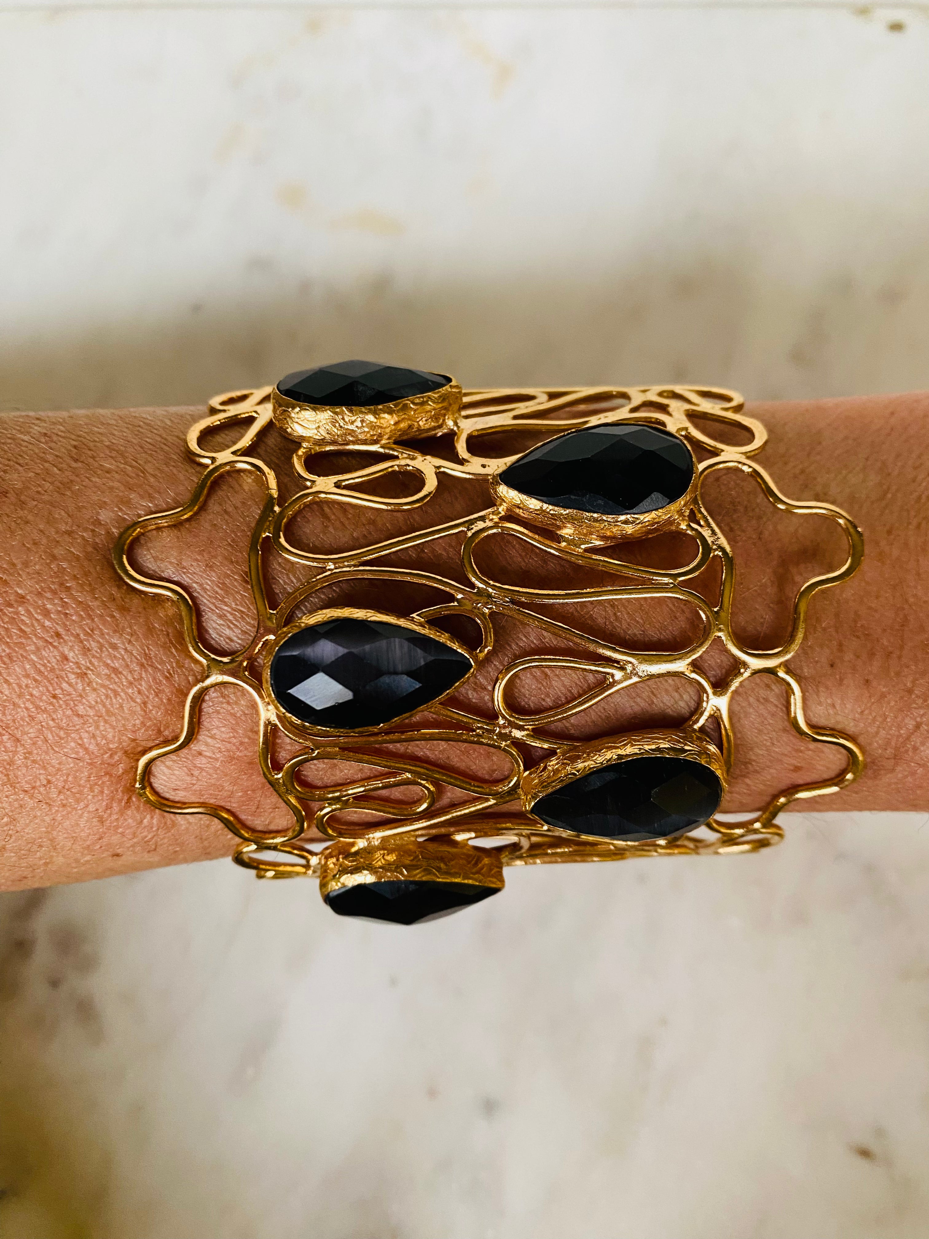 goldwired grey gemstone bracelet cuff