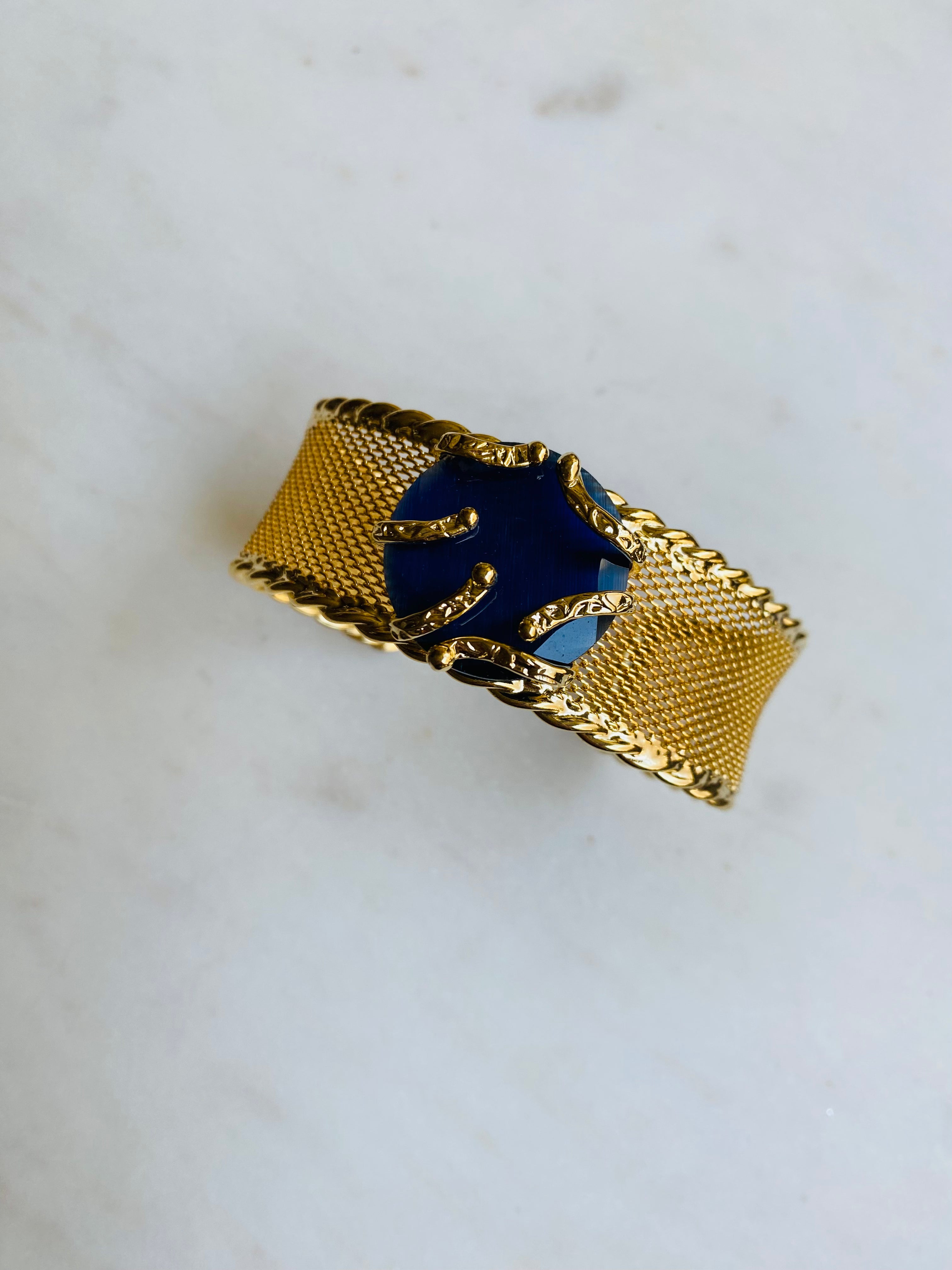 gold bracelet cuff night blue gemstone