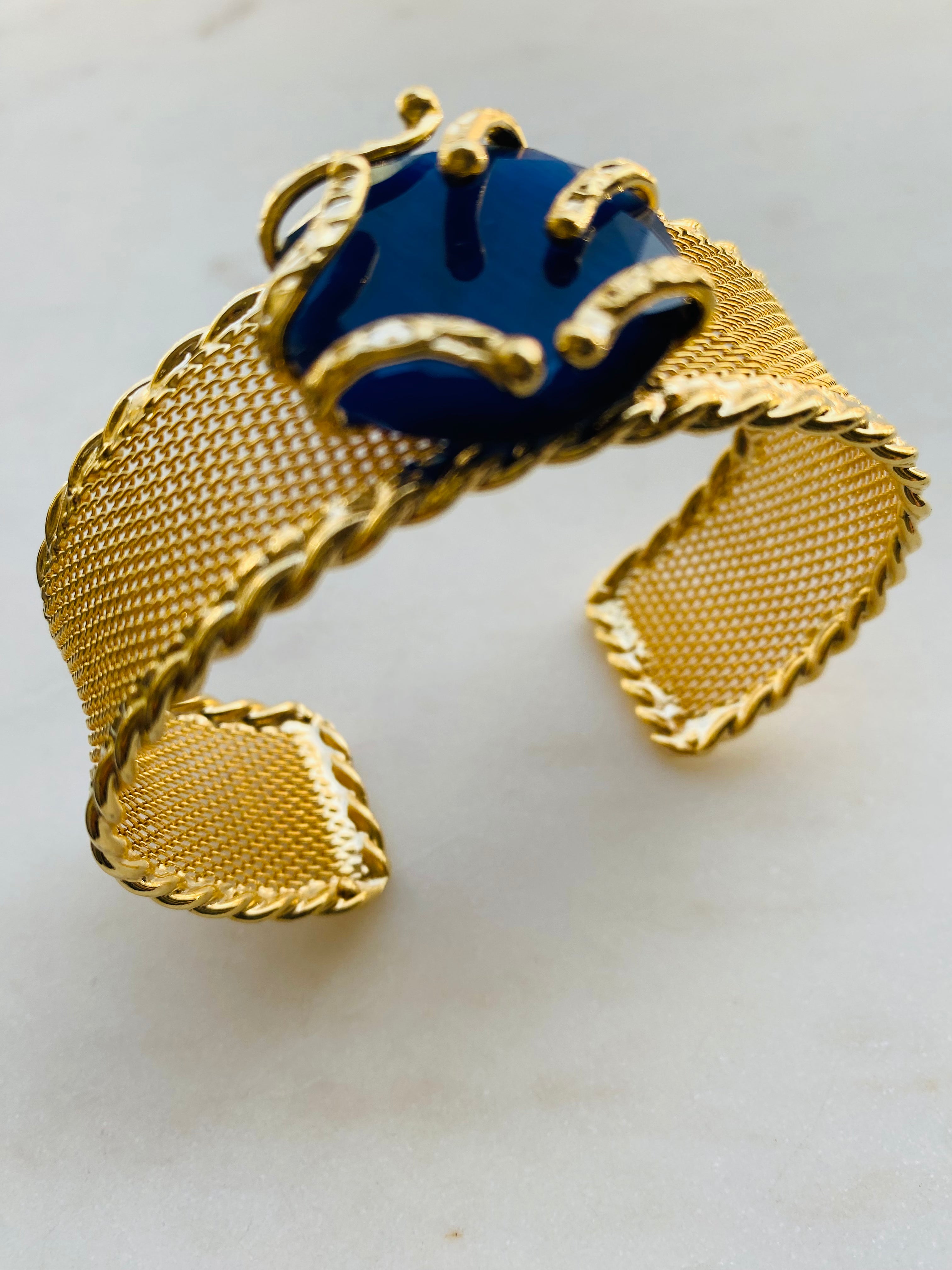 gold bracelet cuff night blue gemstone