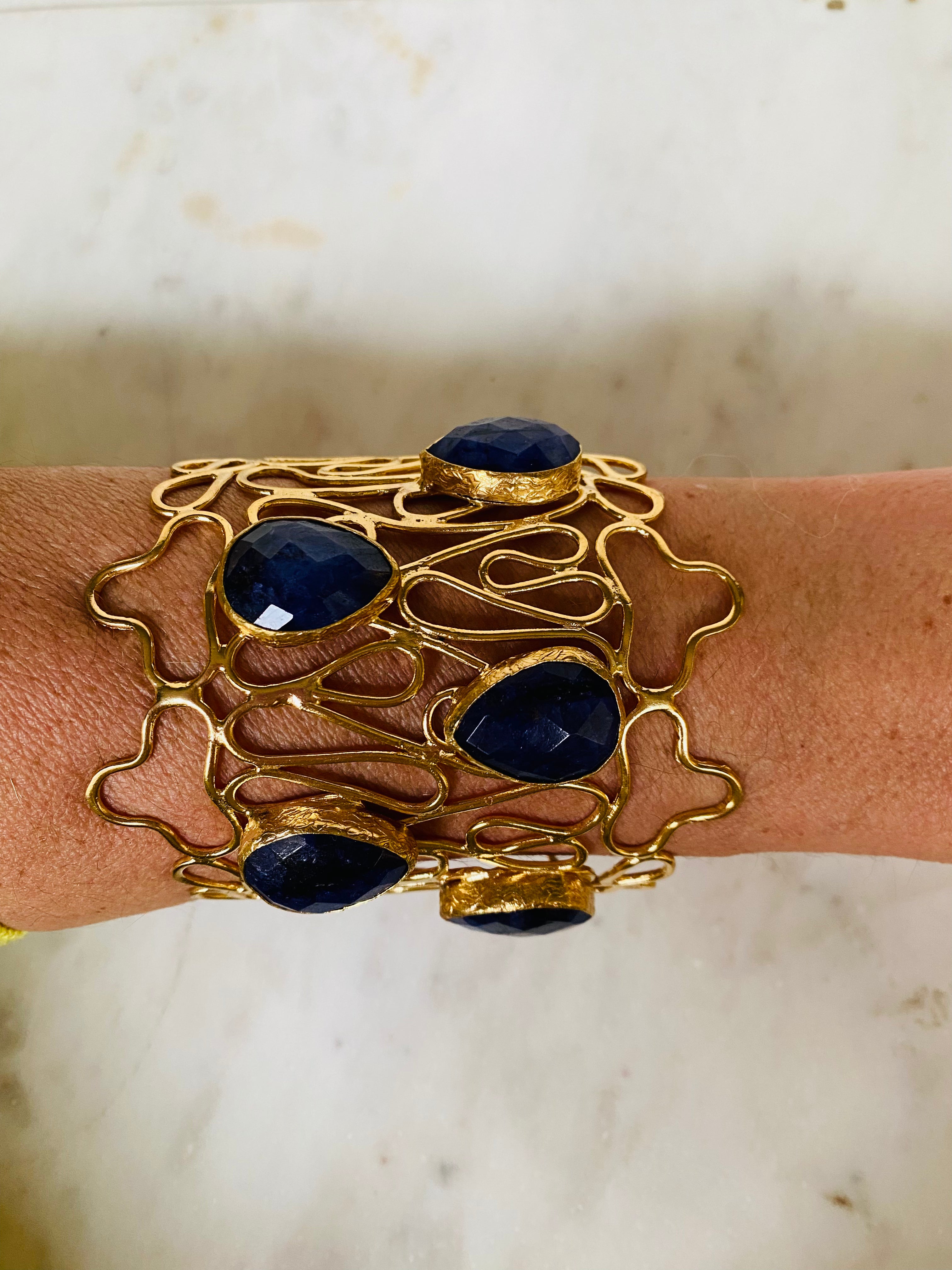 night blue gemstone goldwired bracelet cuff