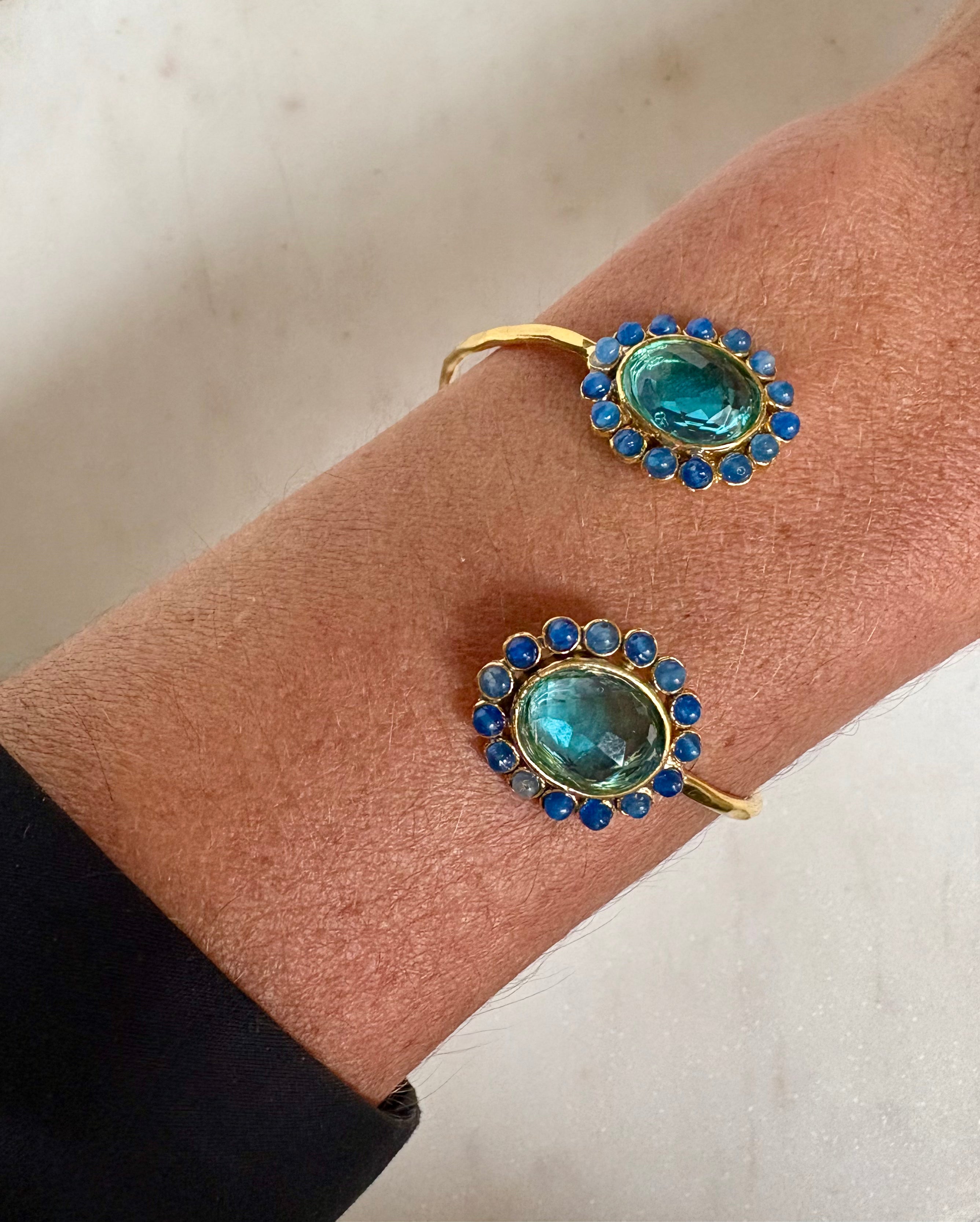 thin bracelet ocean-blue gemstones