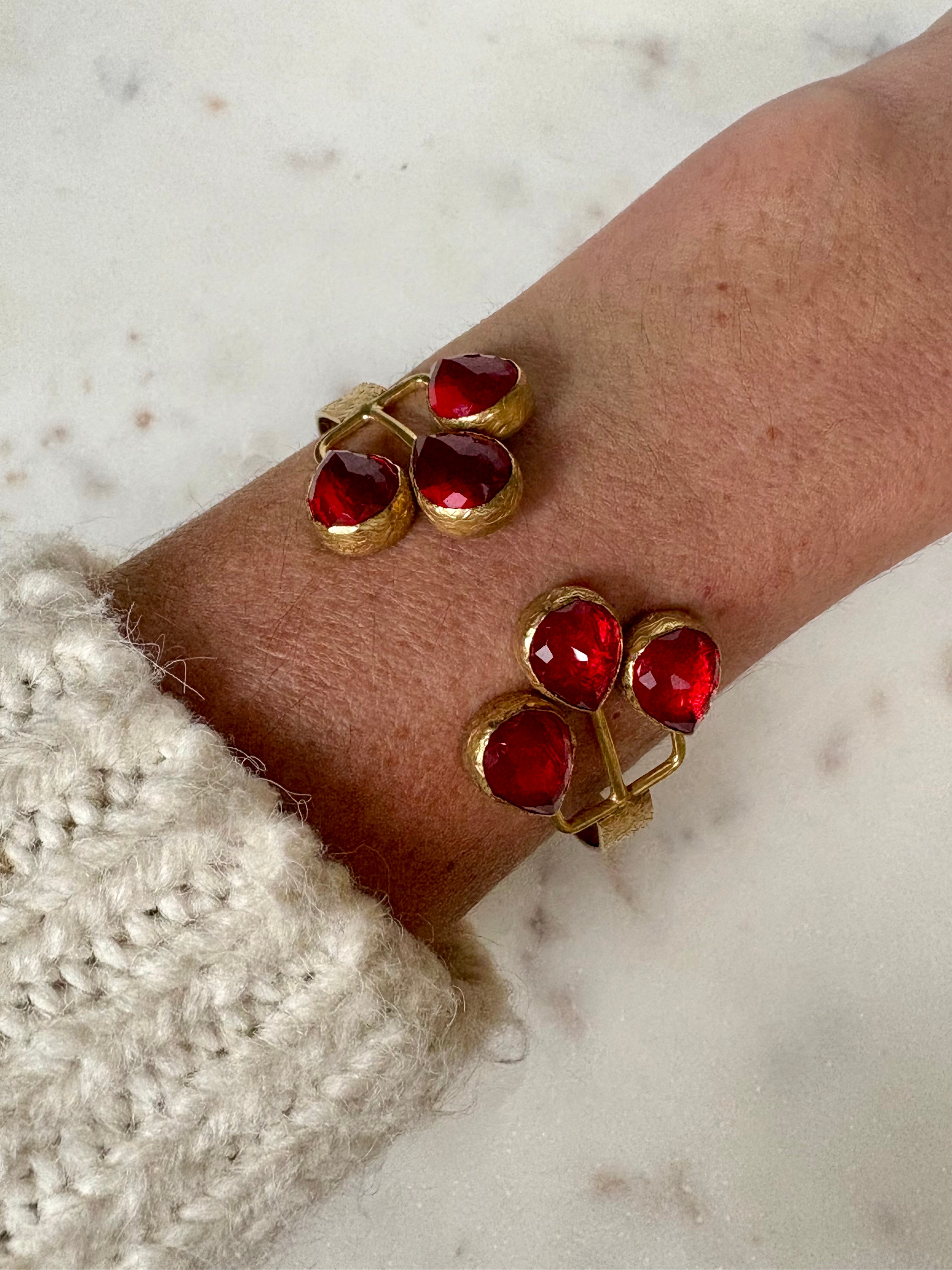 red stone open cuff bracelet
