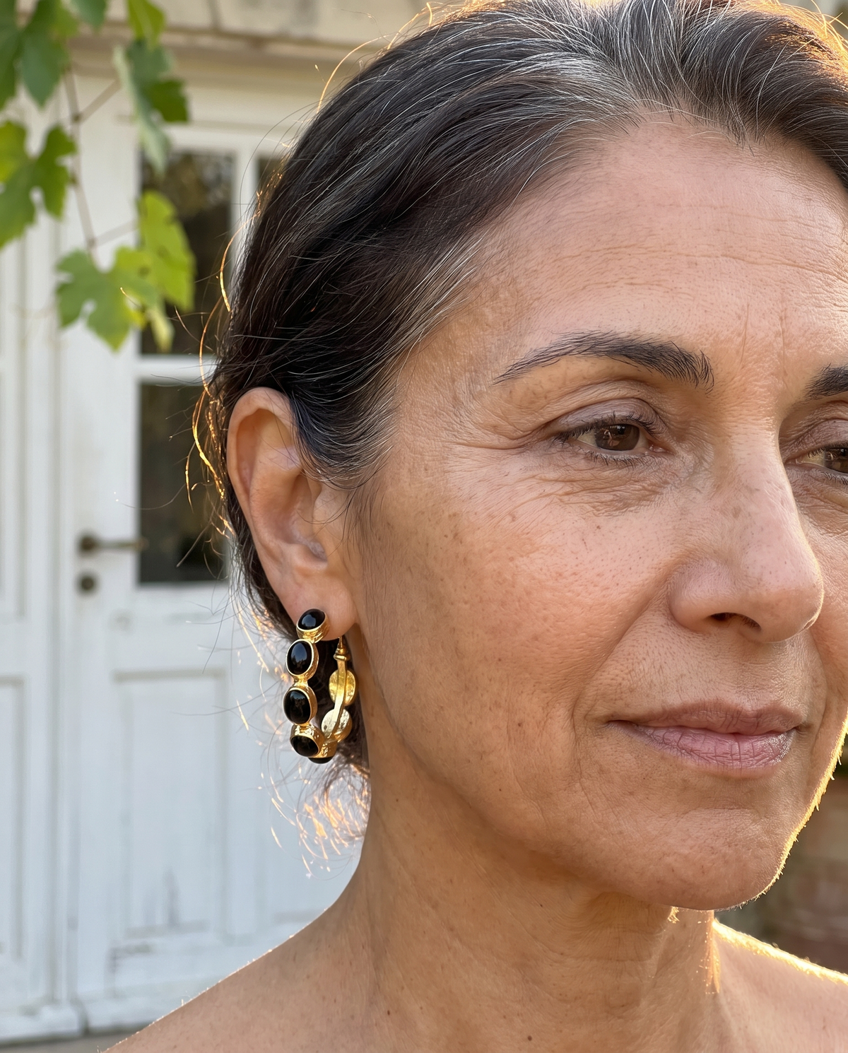 black onyx gemstone hoop earrings