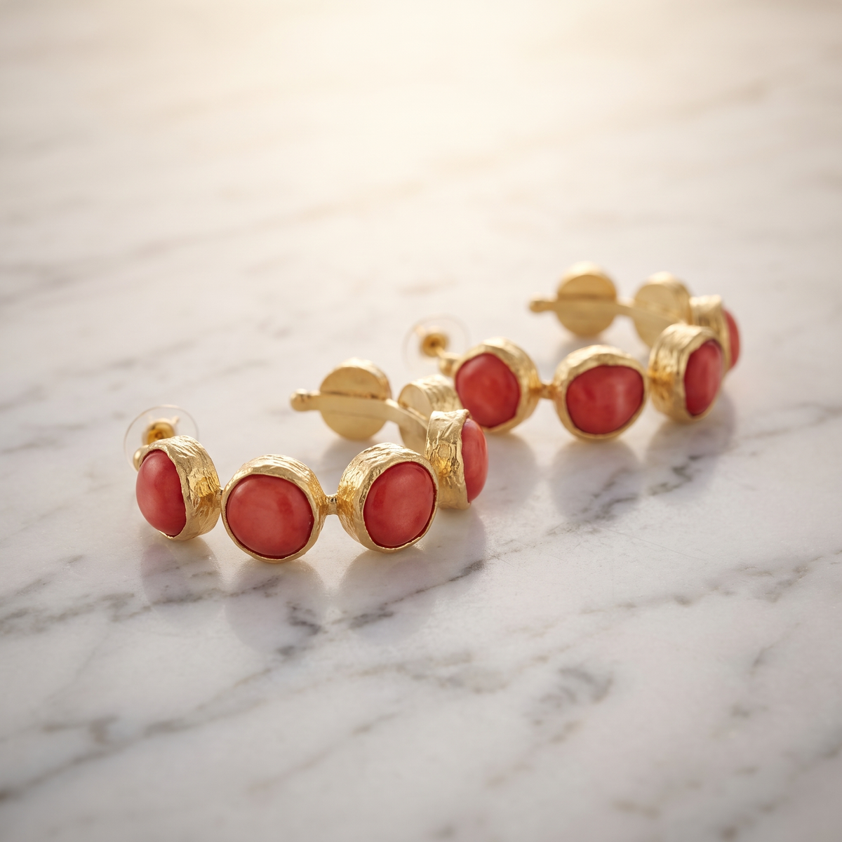 coral gemstone hoop earrings