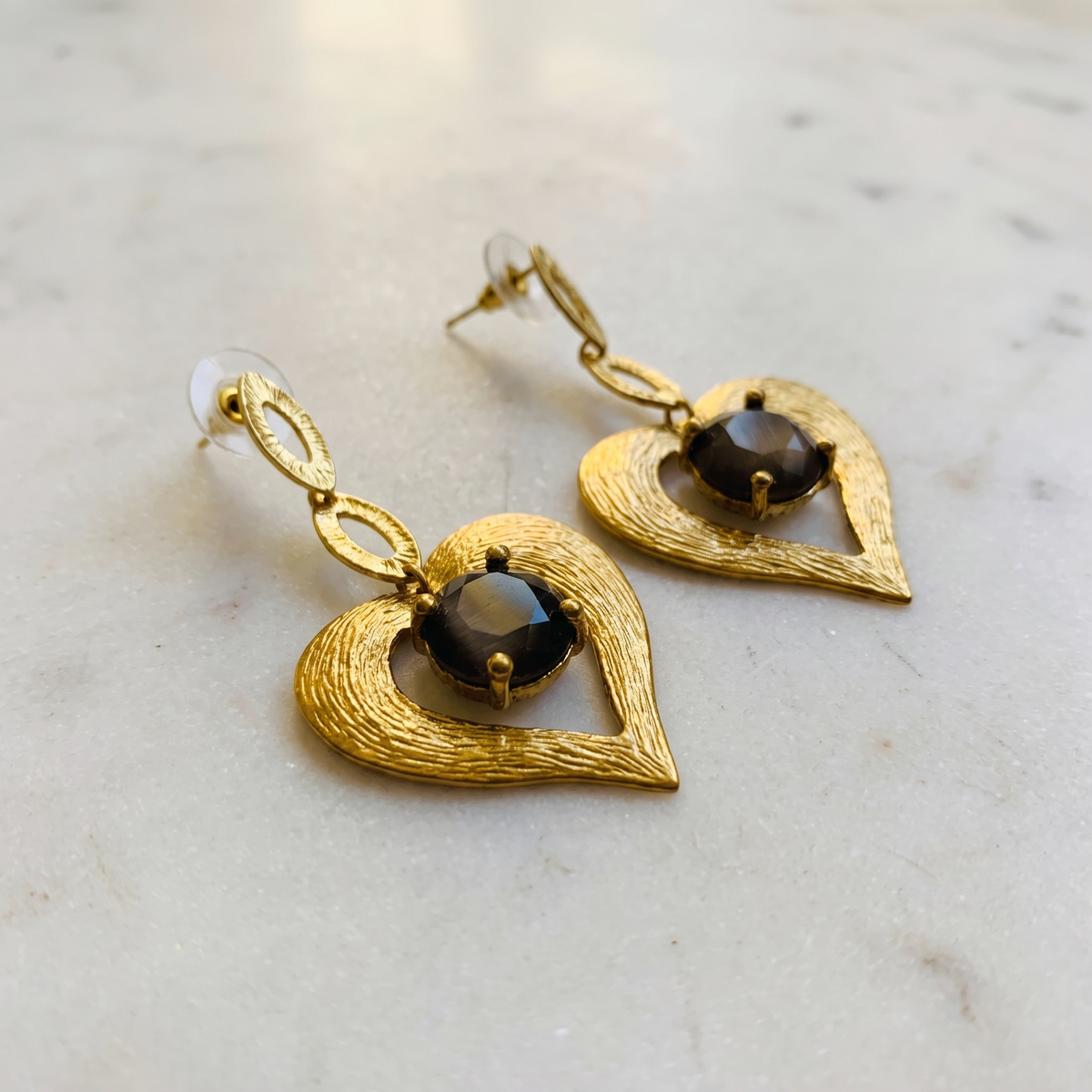 gemstone drop heart earrings