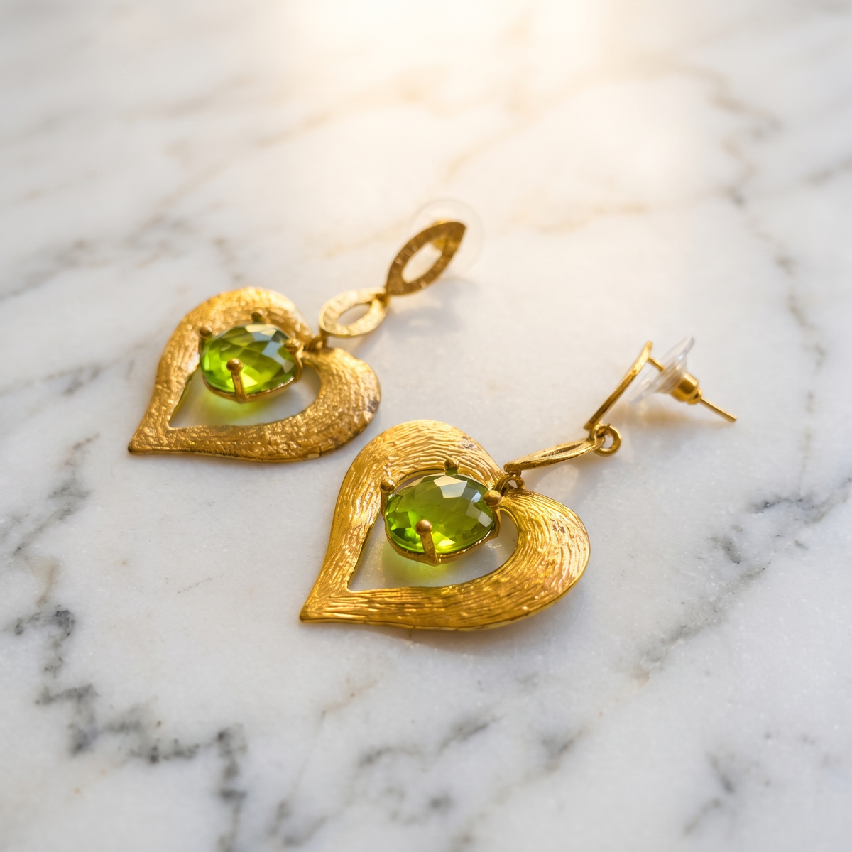 gemstone gold heart earrings