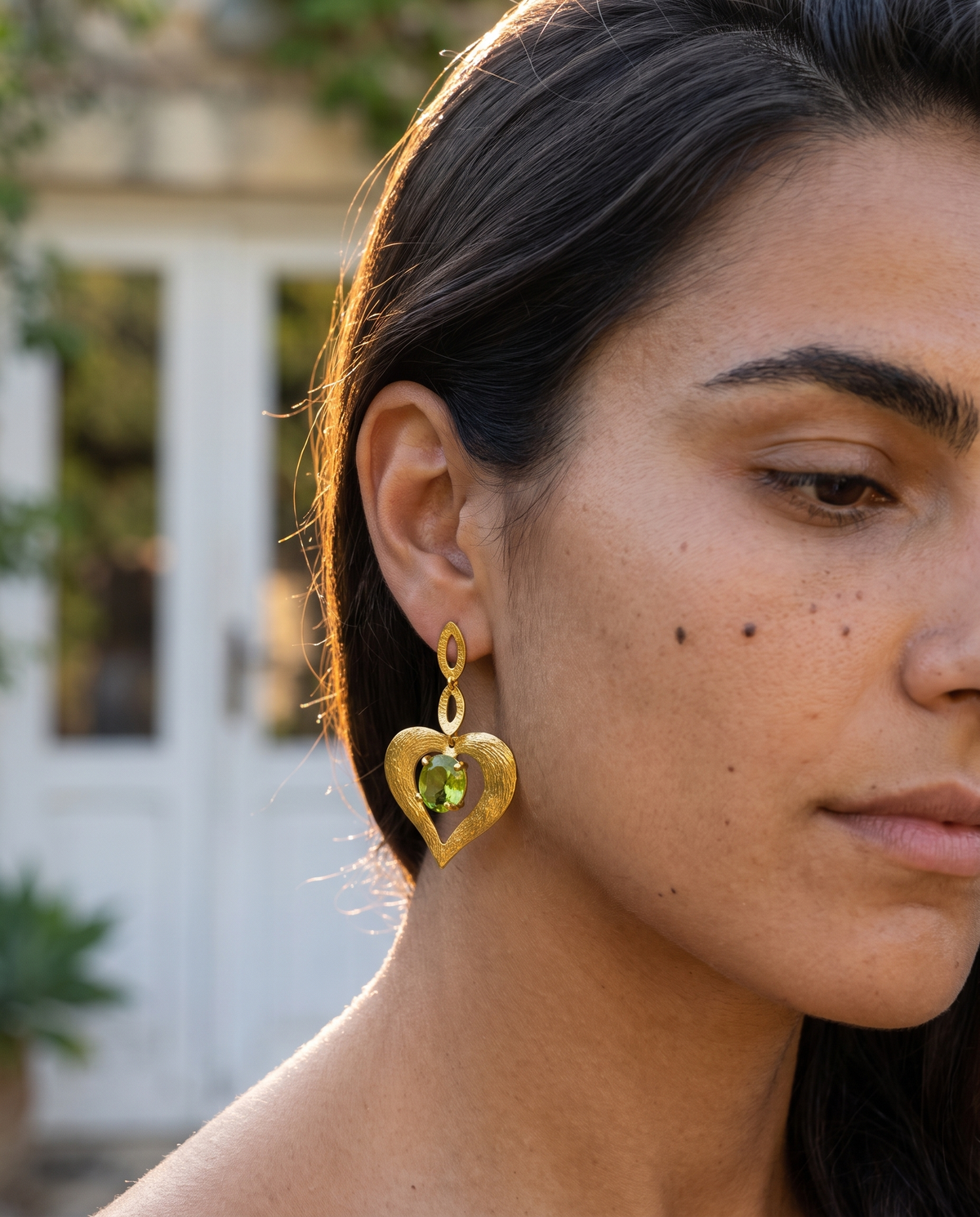 gemstone gold heart earrings