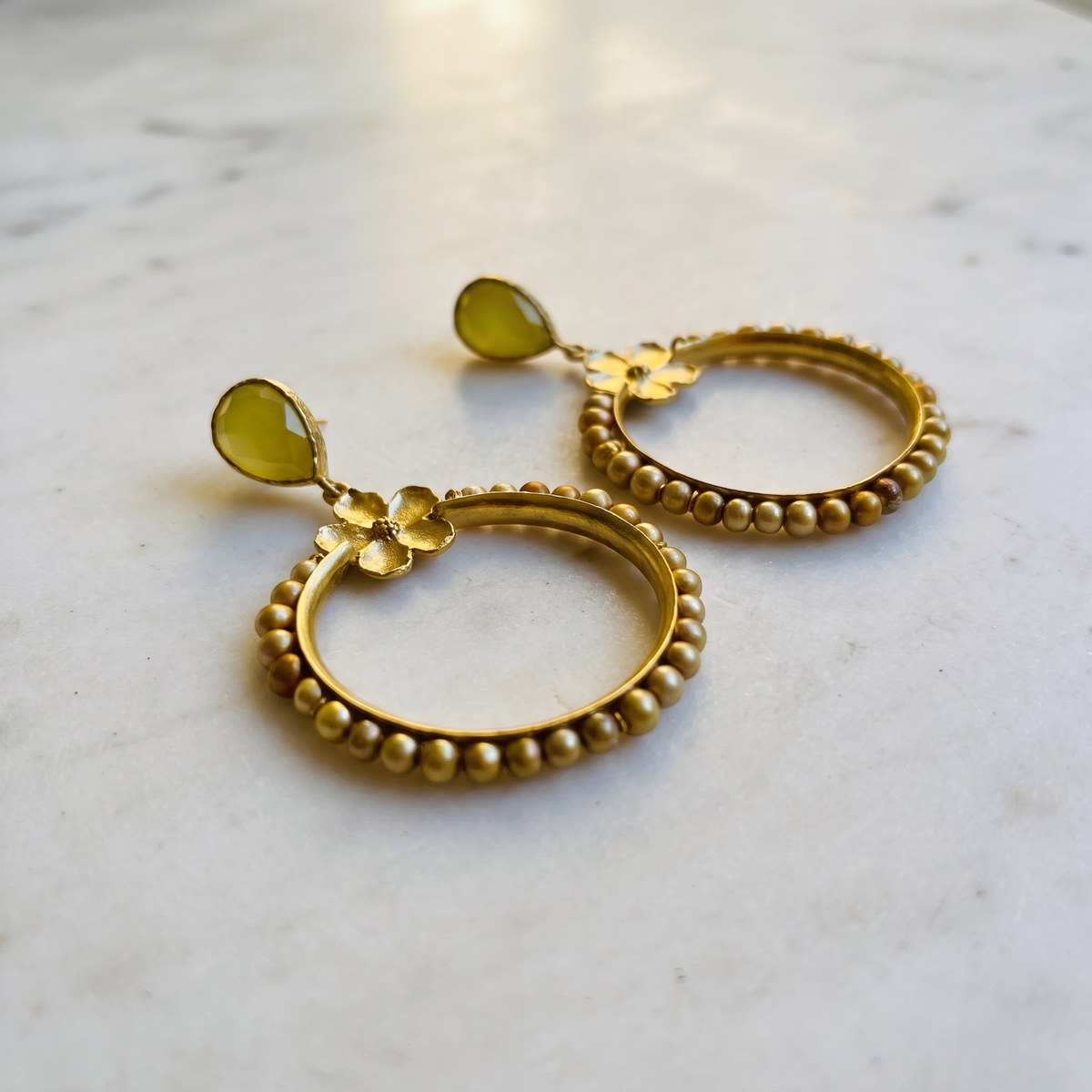 gold beaded hoop earrings