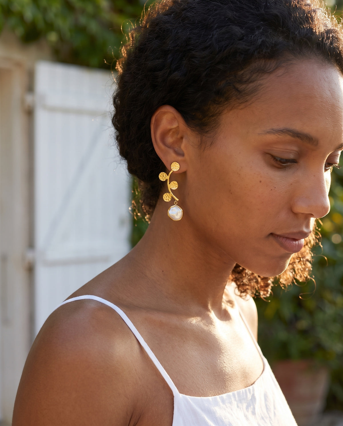 gold branch pearl drop earrings