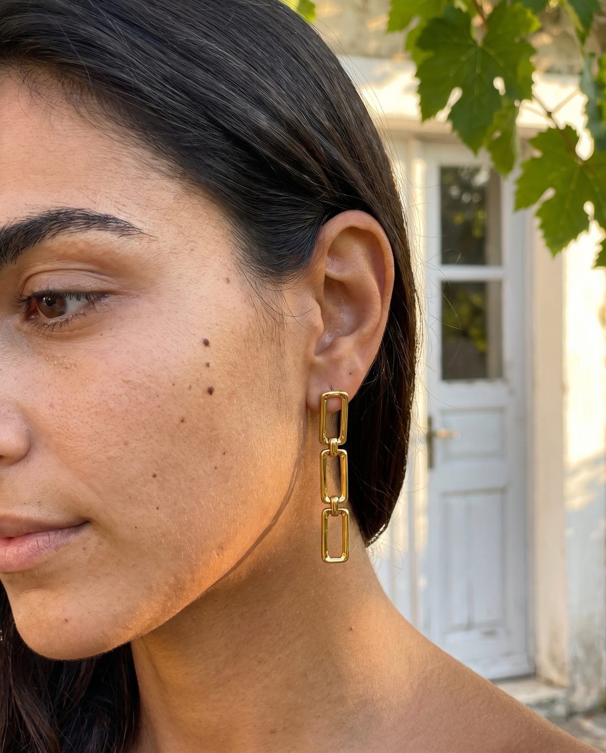 gold chain longdrop earrings
