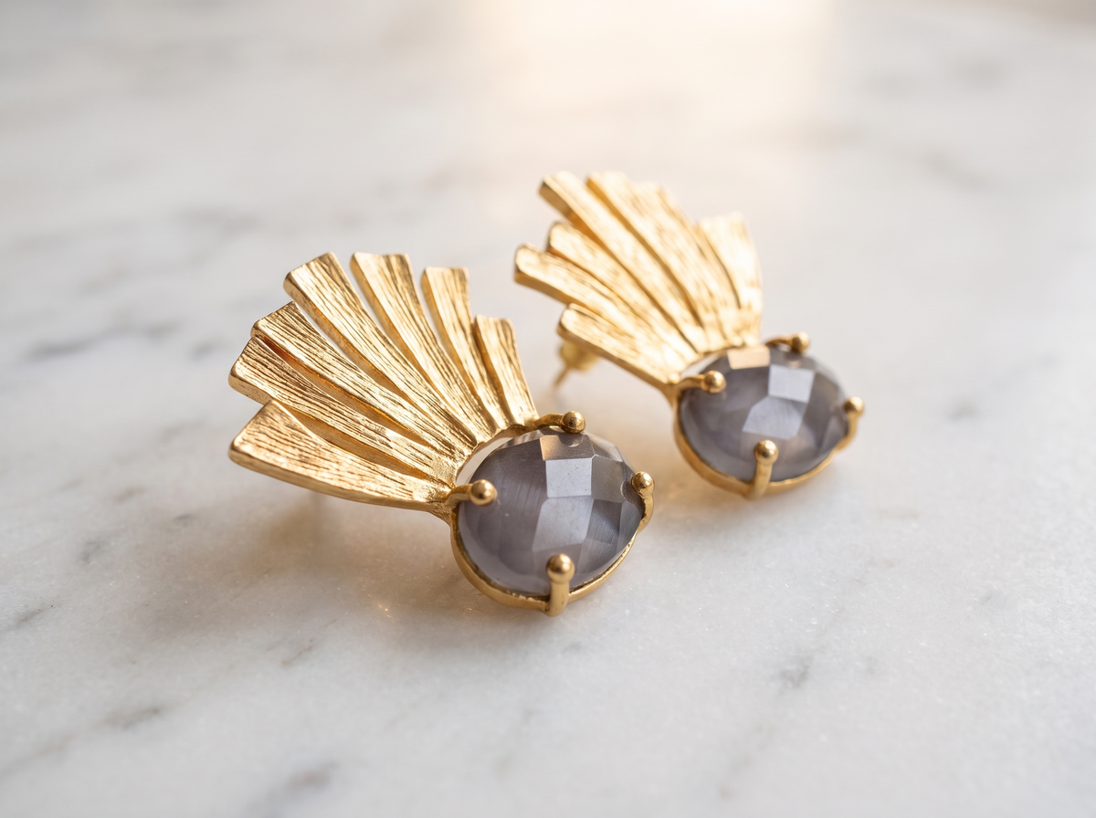 gold design gemstone stud earrings