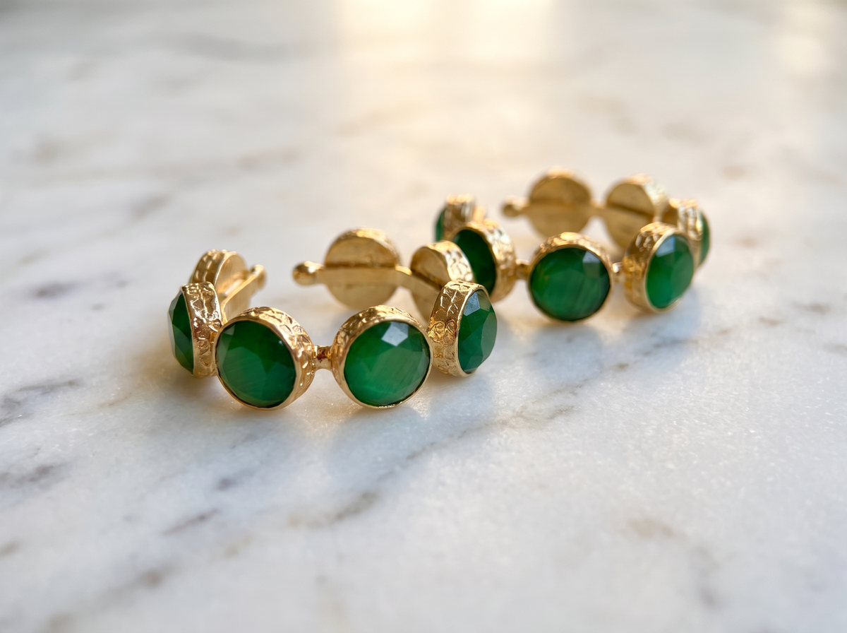 gold emerald green gemstone statement earrings
