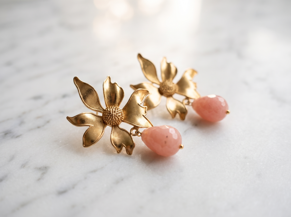 gold flower drop earrings
