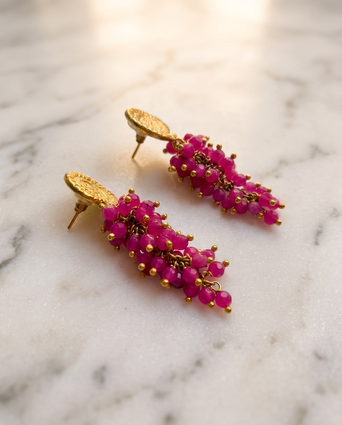 gold stud jade grape earrings