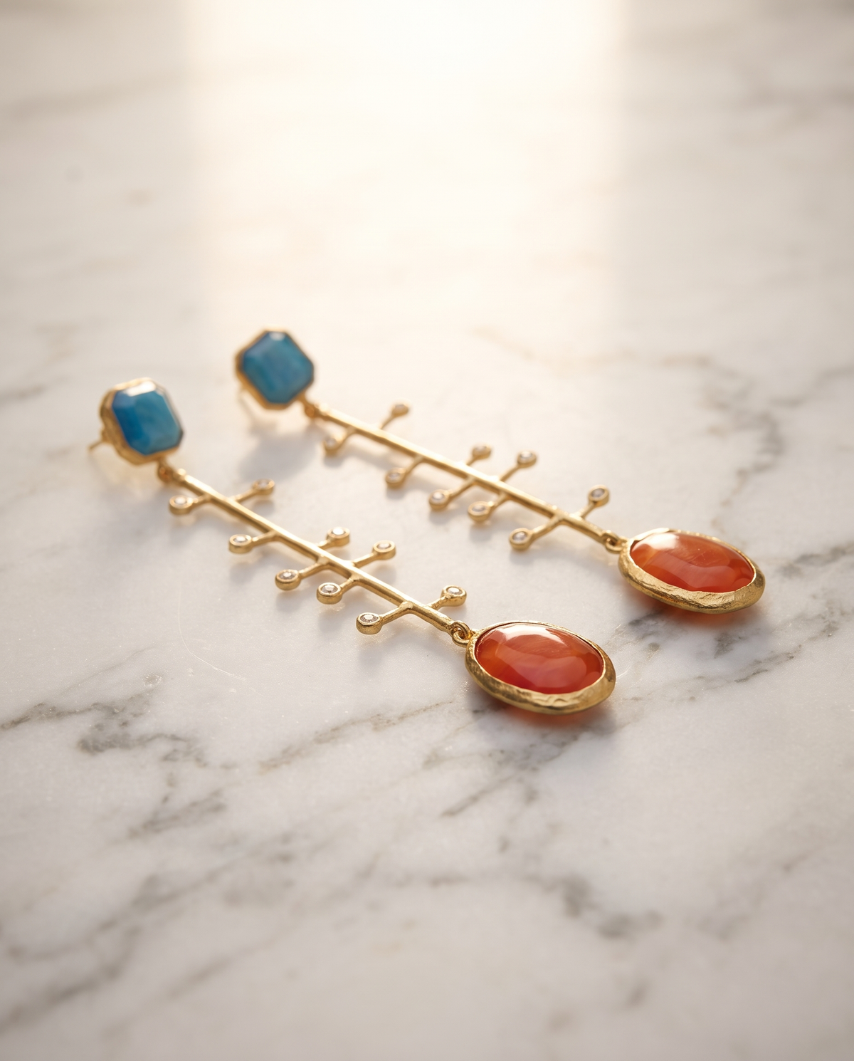 gold ultra drop gemstone earrings