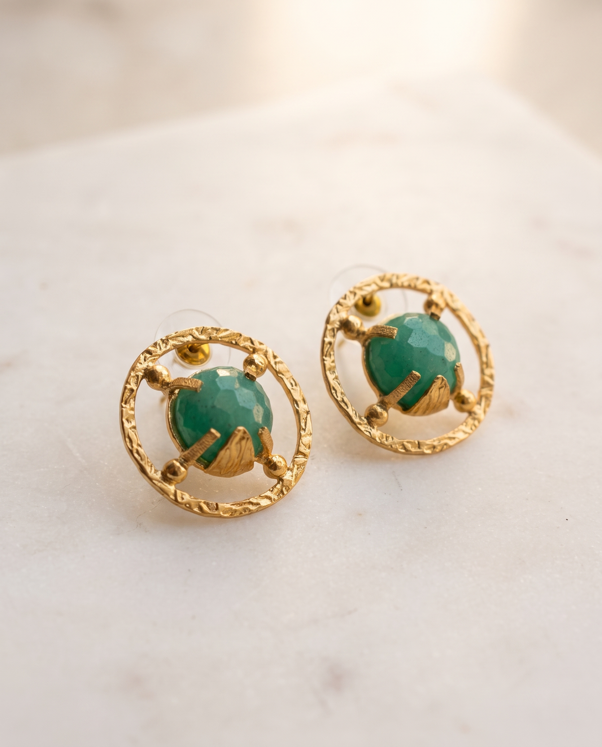 green emerald stud earrings