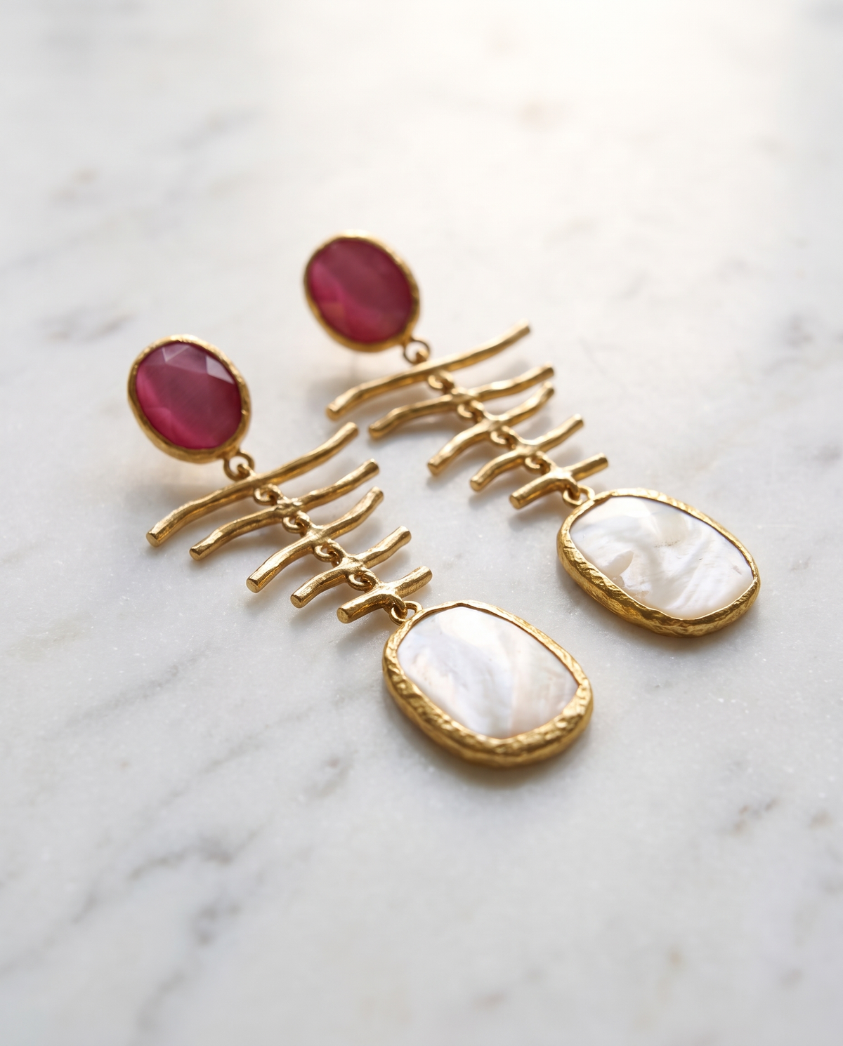 pink & white fishbone earrings