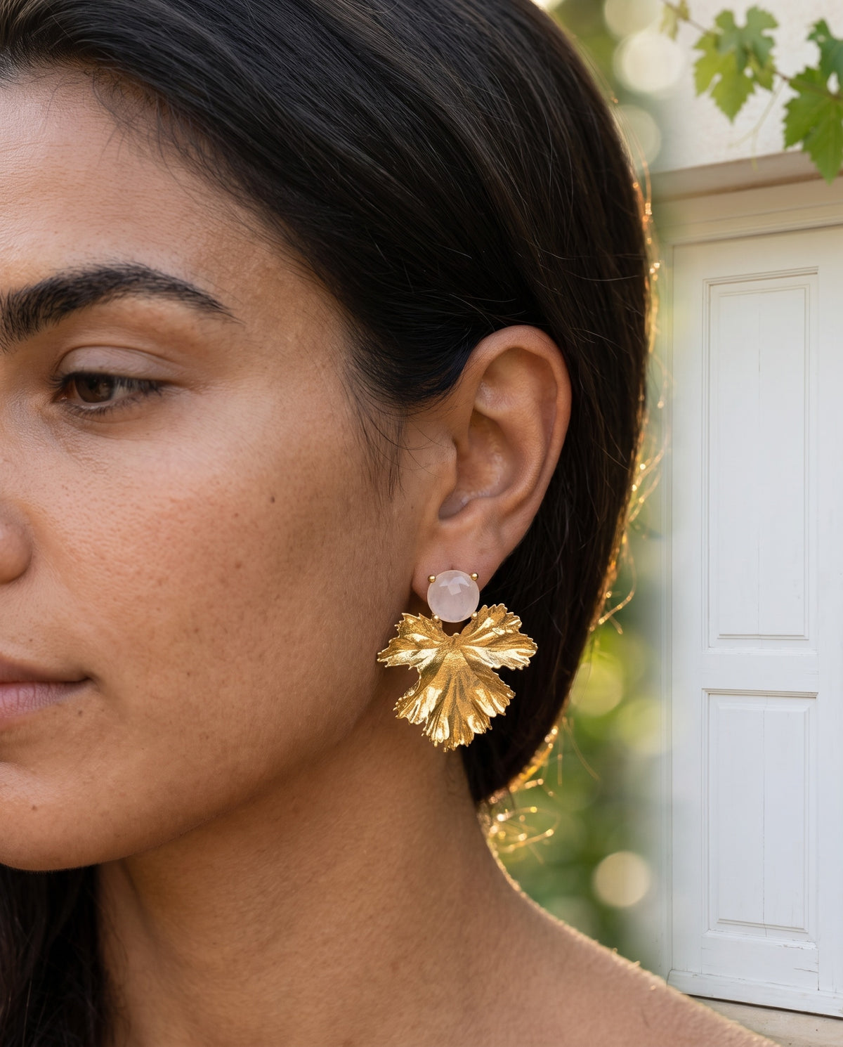 Pink Quartz Leaf Earrings