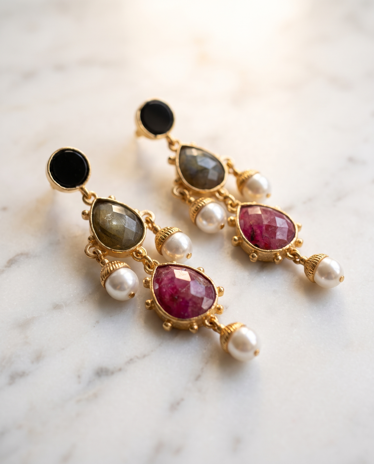 Statement Drop Earrings – Fuchsia Meets Labradorite