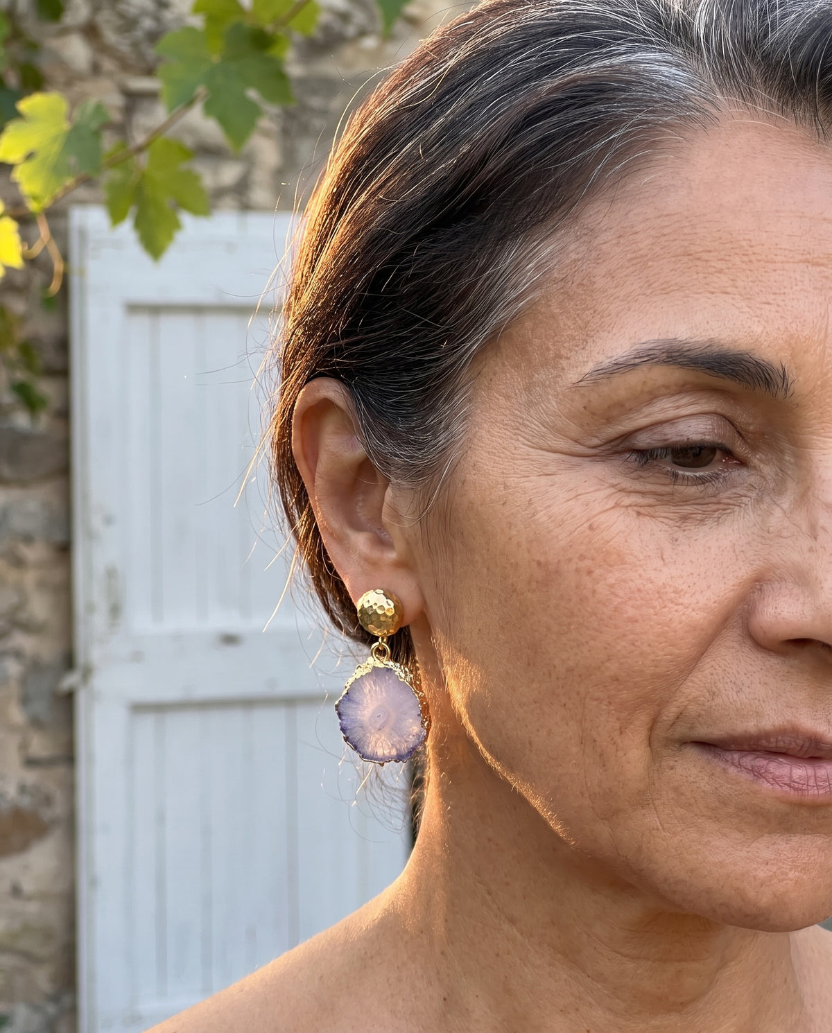 Gold & Lavender Agate Drop Earrings