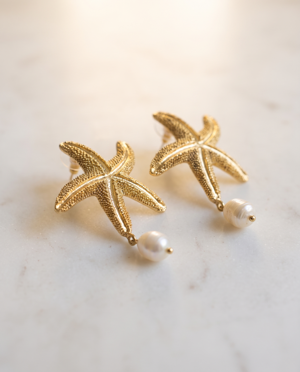 Starfish & Pearl | Gold Drop Earrings