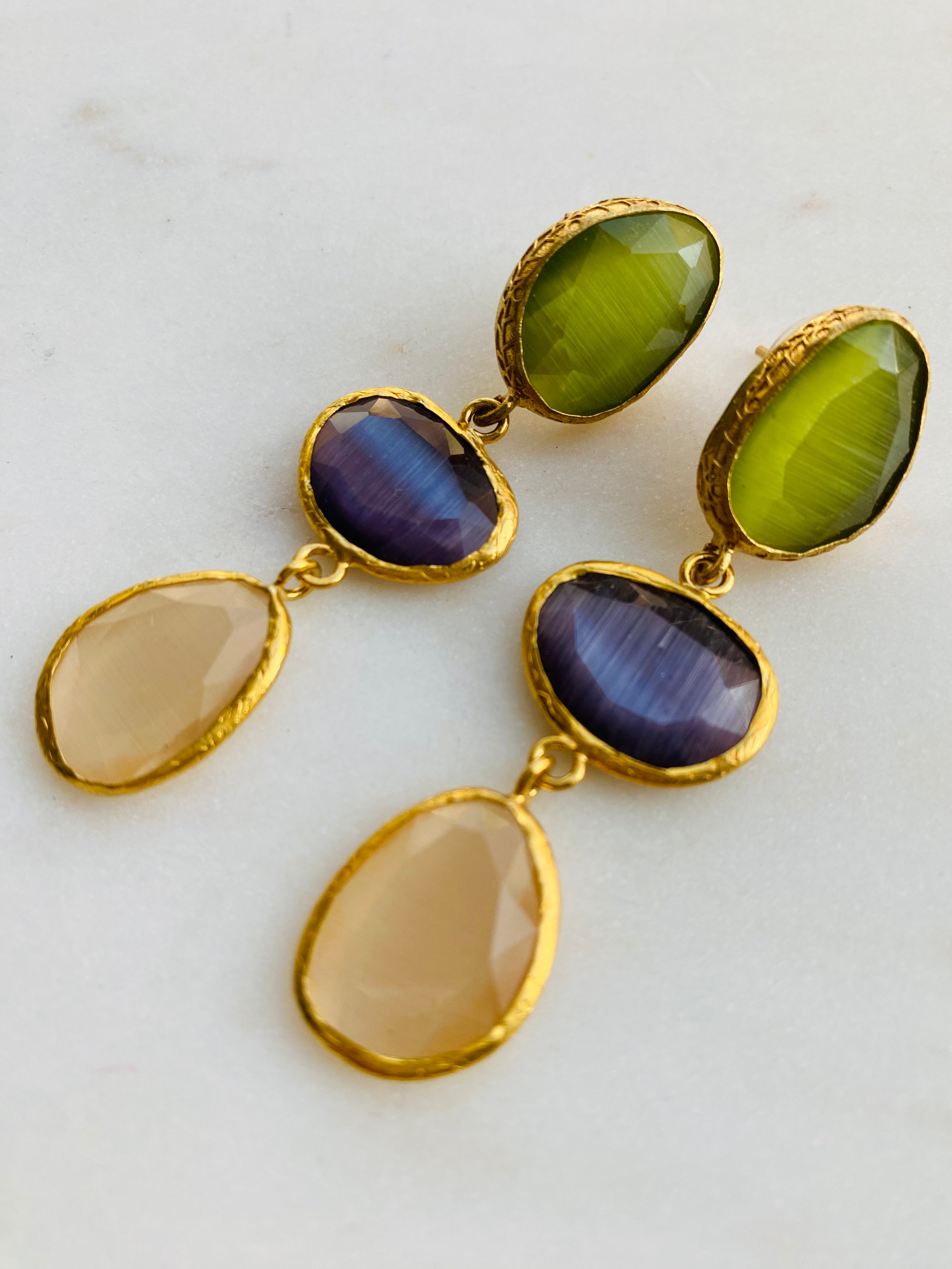 longdrop colorful gemstone earrings