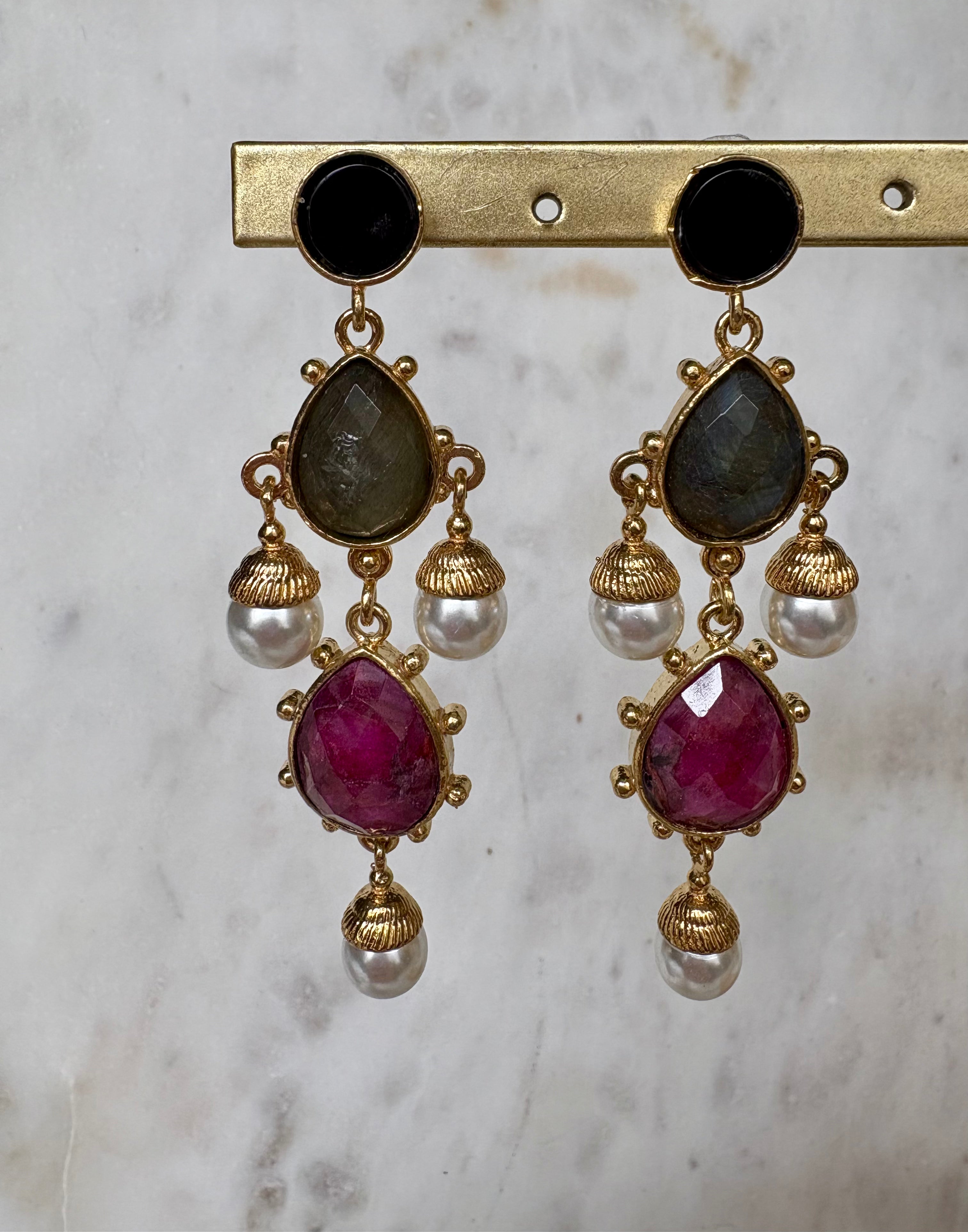 Statement Drop Earrings – Fuchsia Meets Labradorite