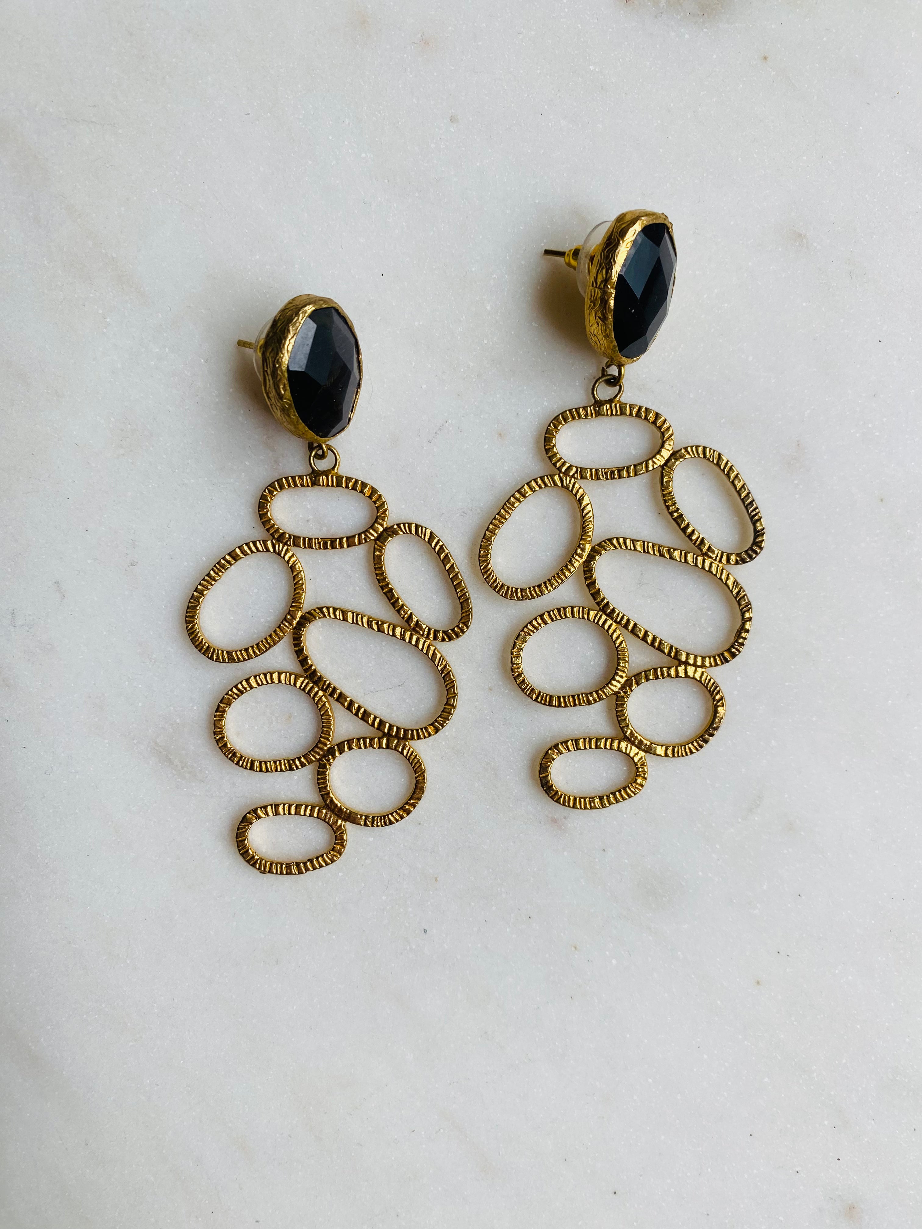 beehive long drop earrings