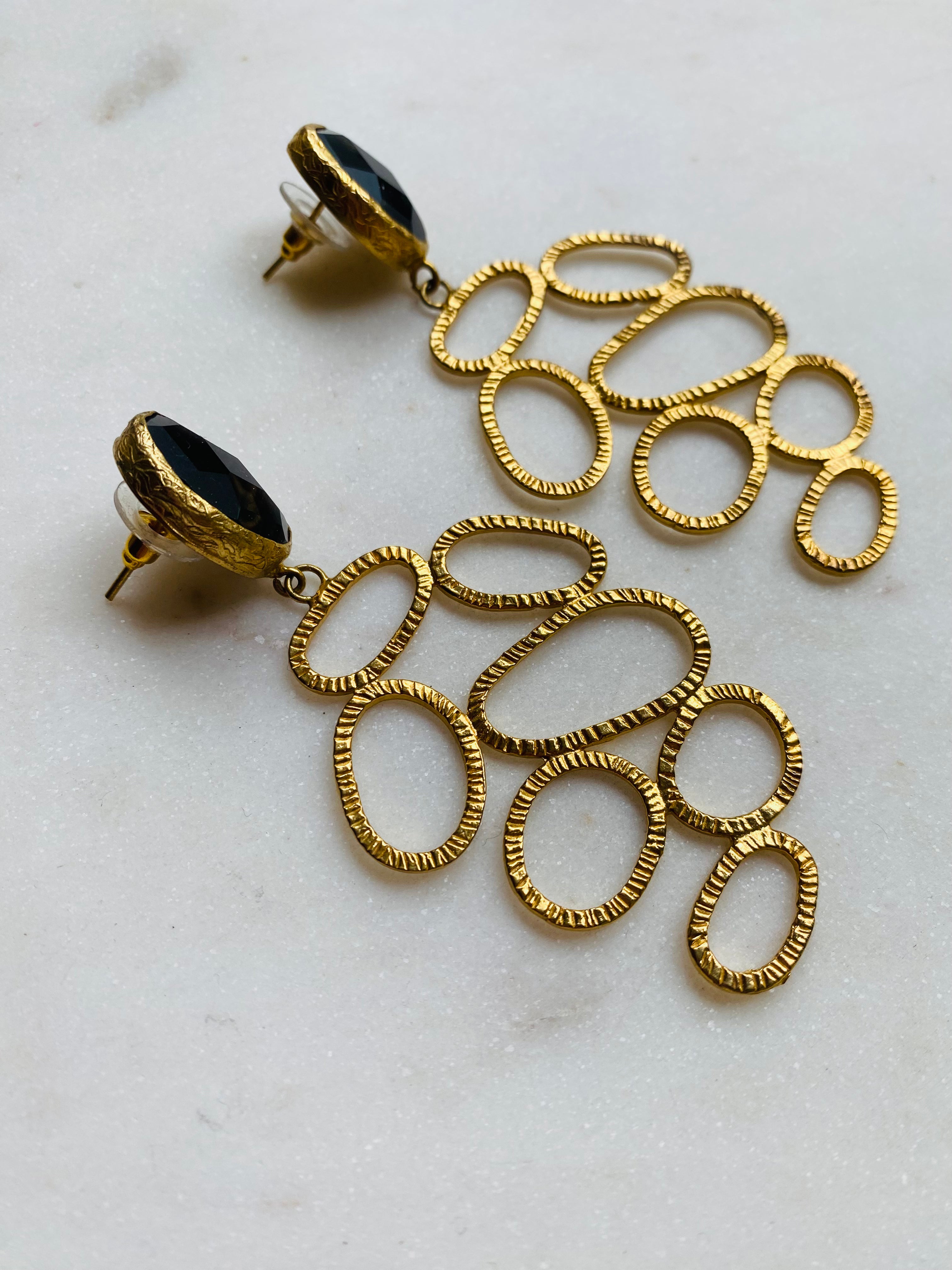 beehive long drop earrings