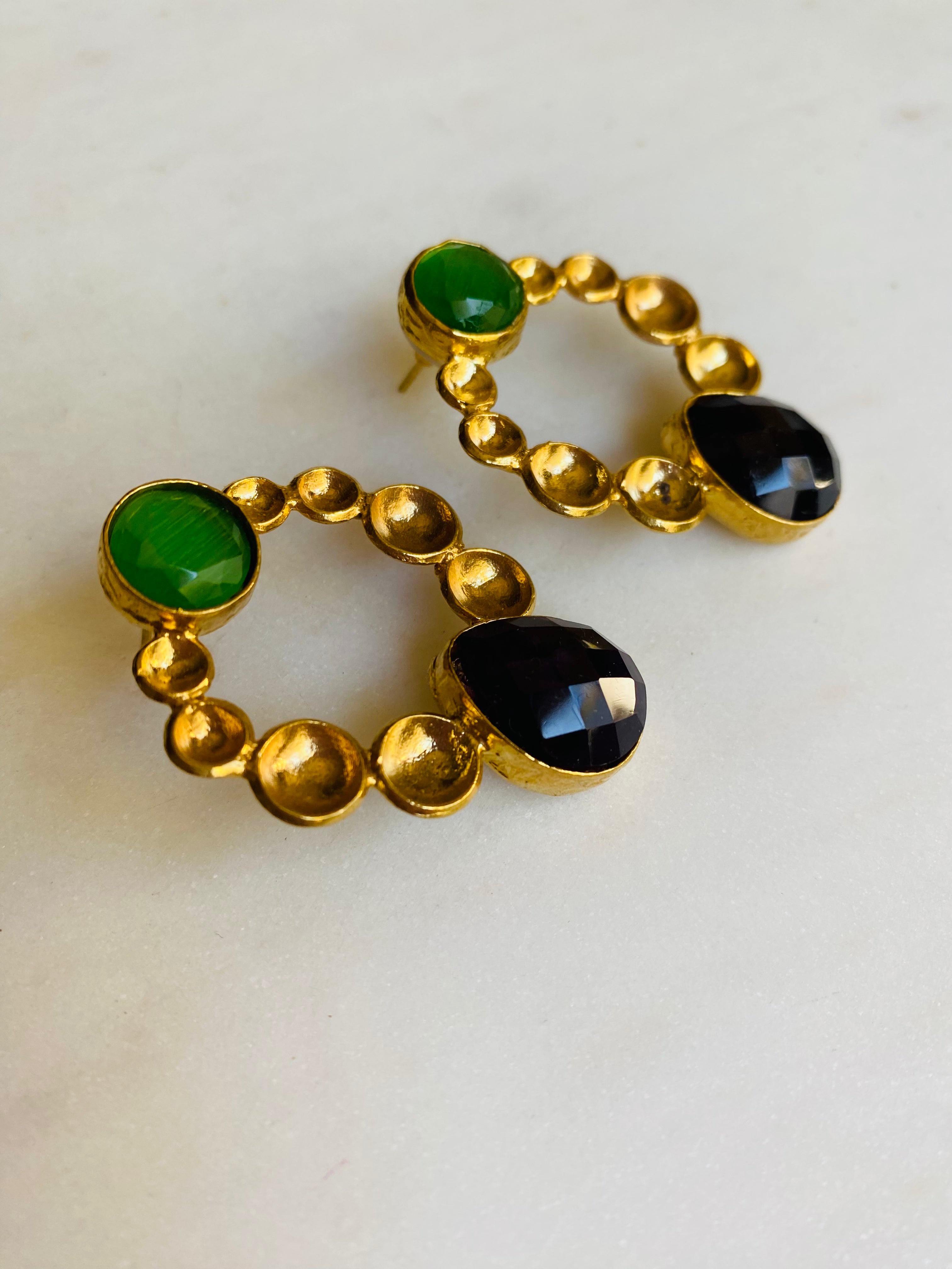 circle shaped earrings contrast gemstones