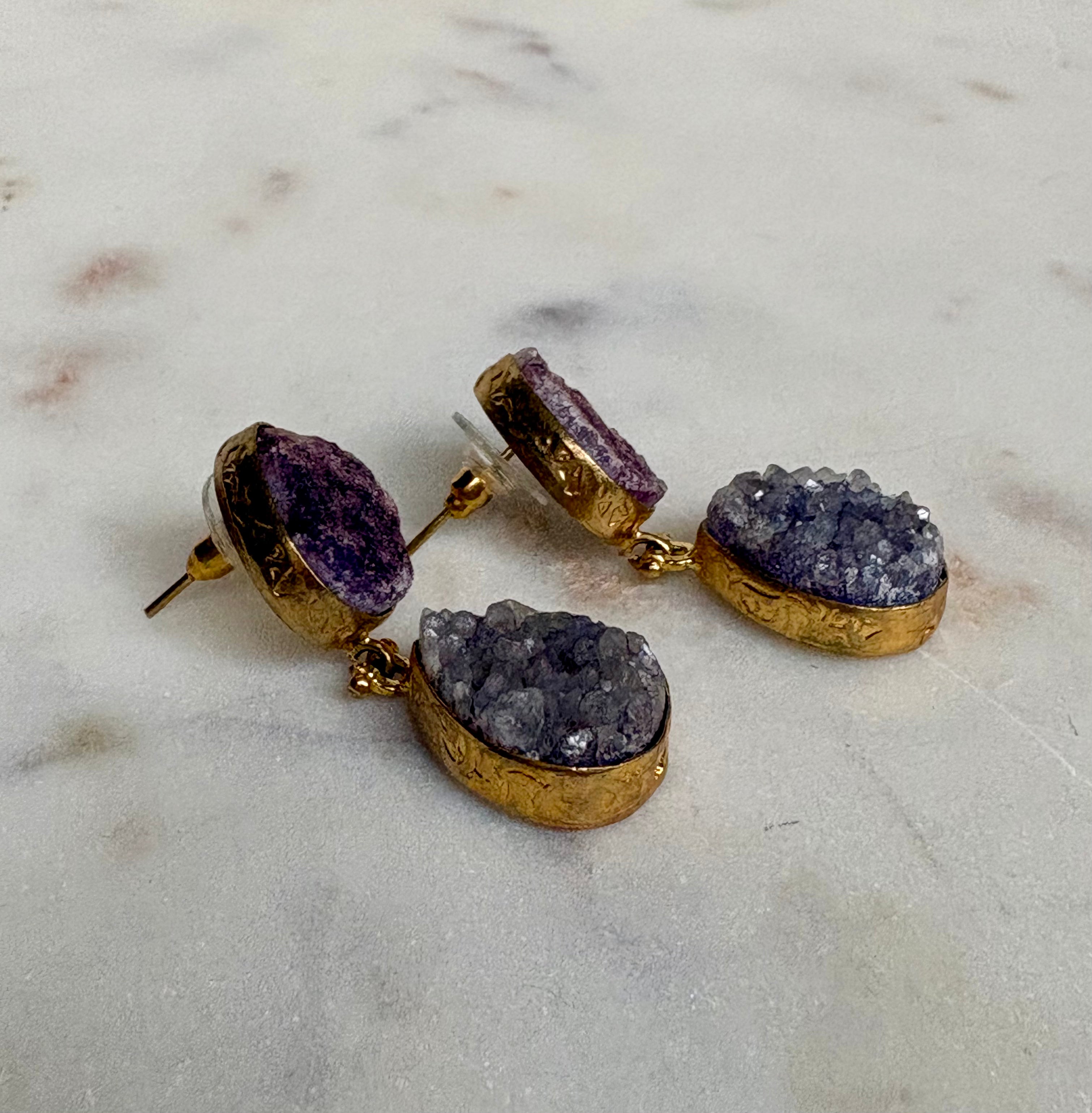 Violet Druzy Drop Earrings