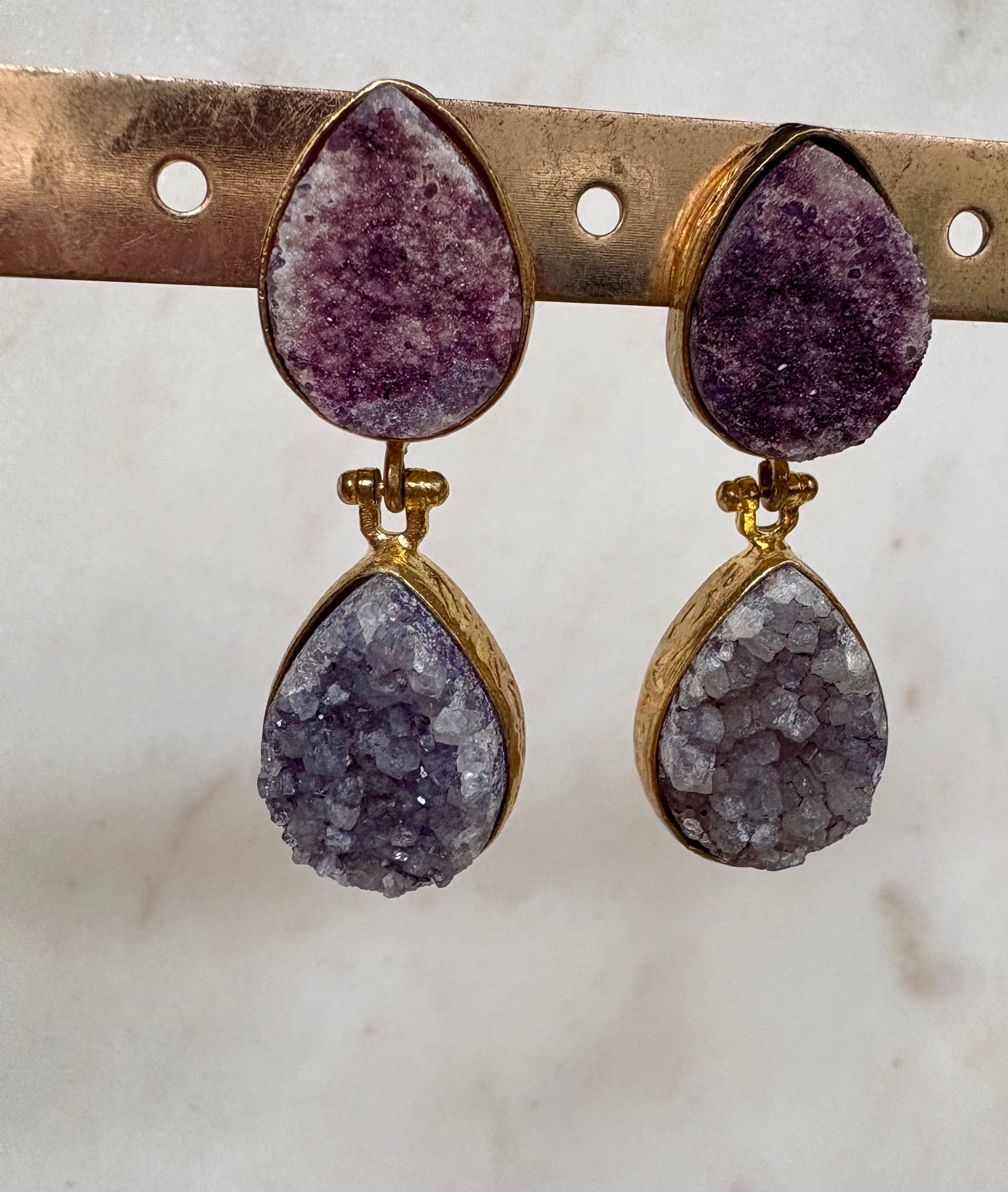 Violet Druzy Drop Earrings