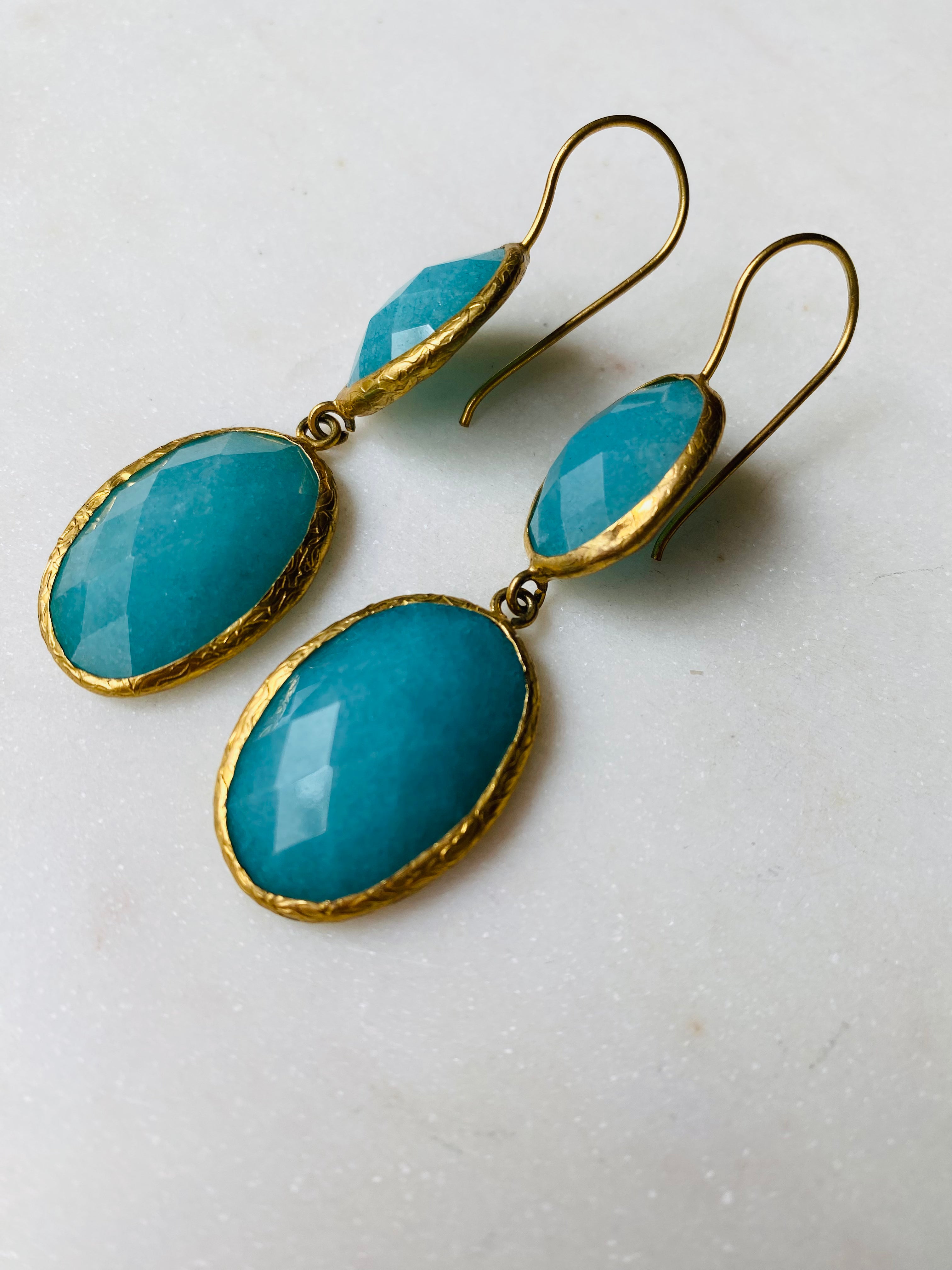 double gemstone drop earrings