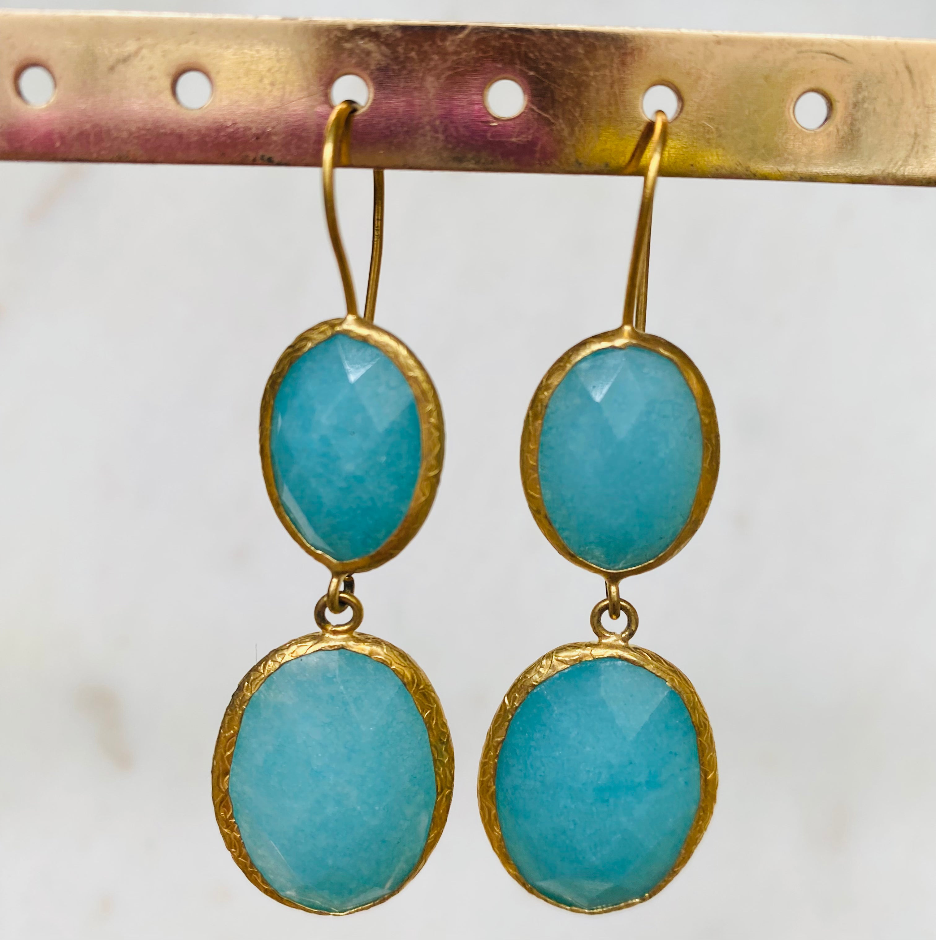 double gemstone drop earrings