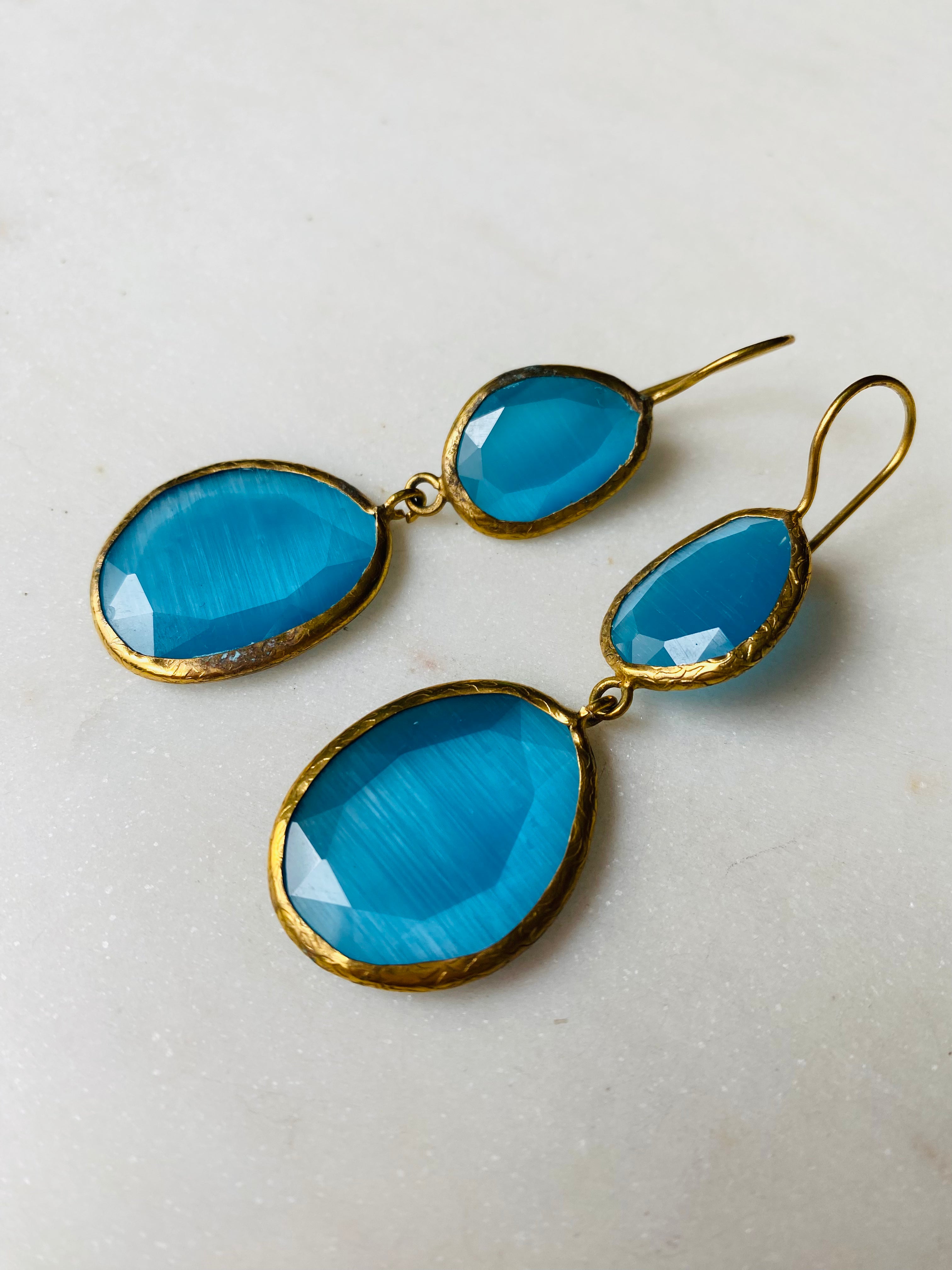 fresh double blue drop earrings