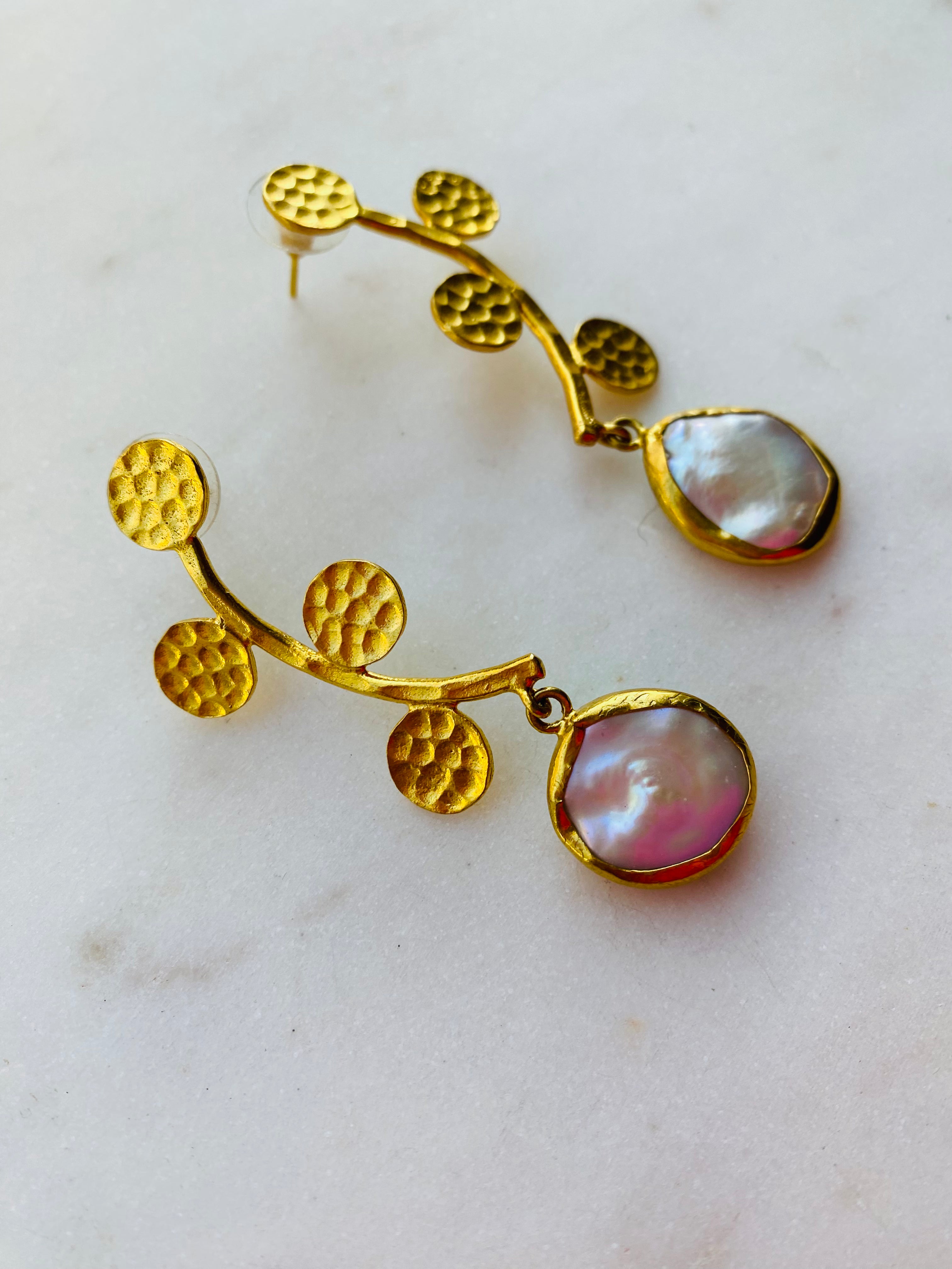 gold branch pearl drop earrings