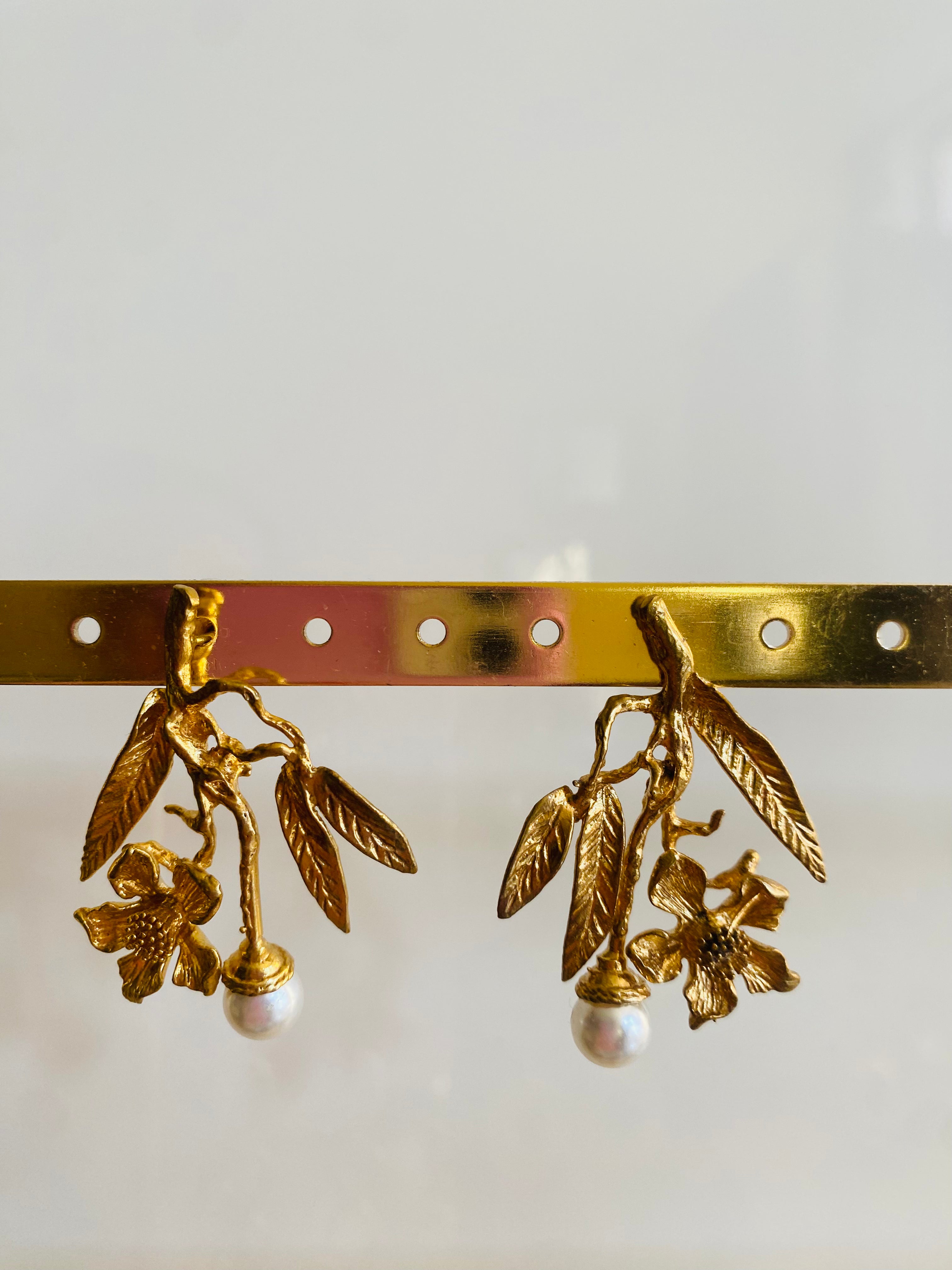 gold branch pearl earrings