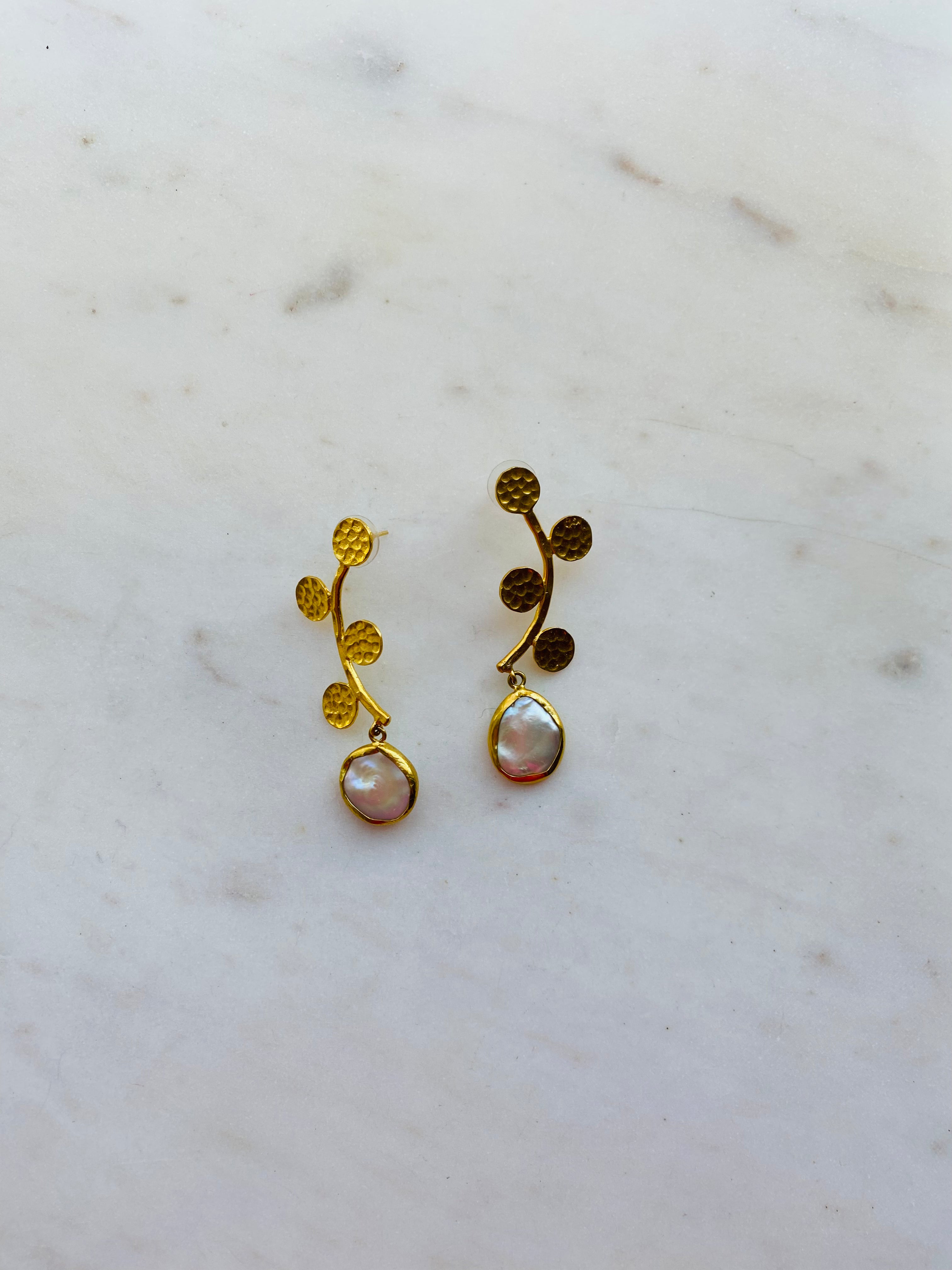 gold branch pearl drop earrings