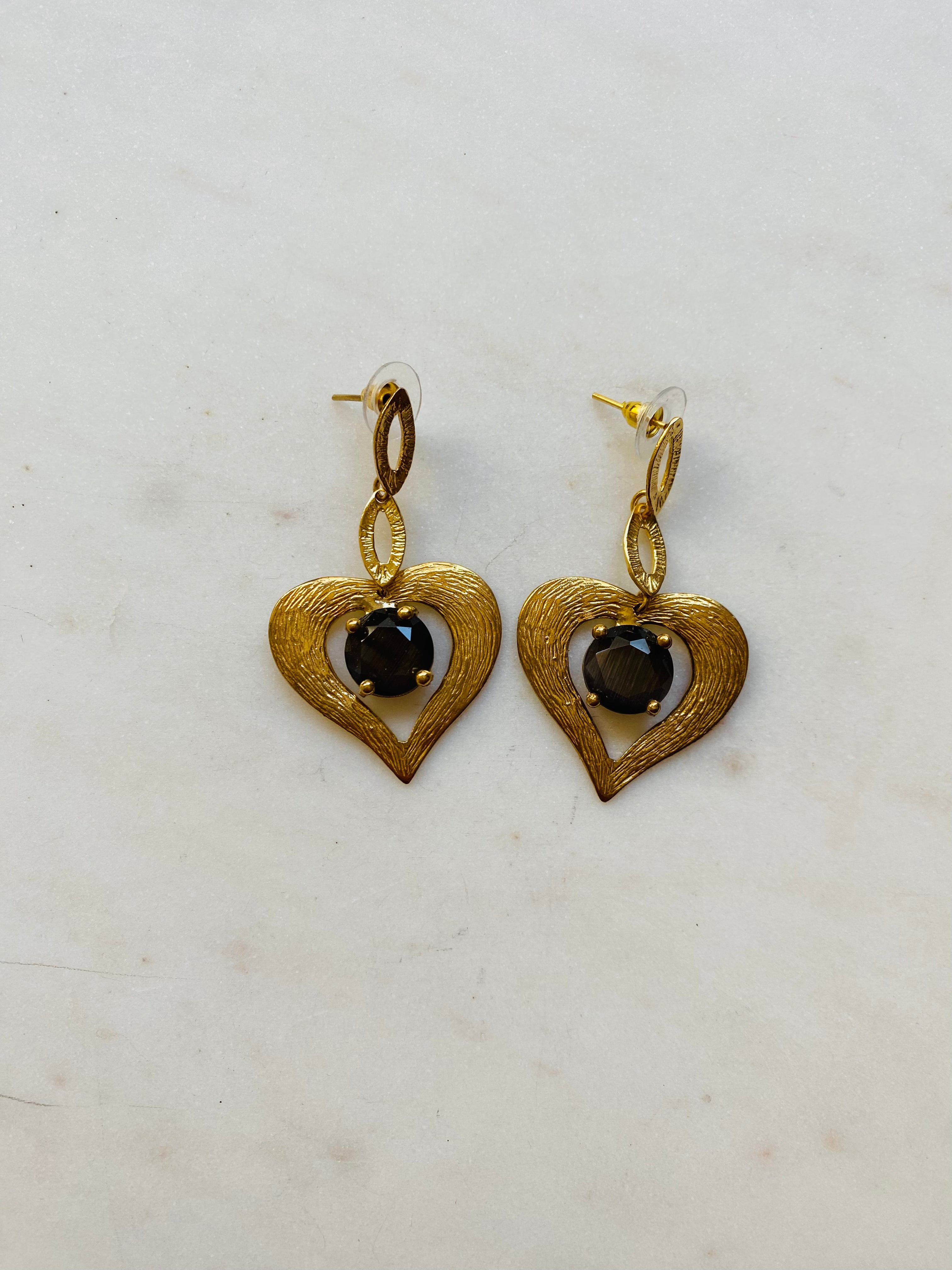 gemstone drop heart earrings