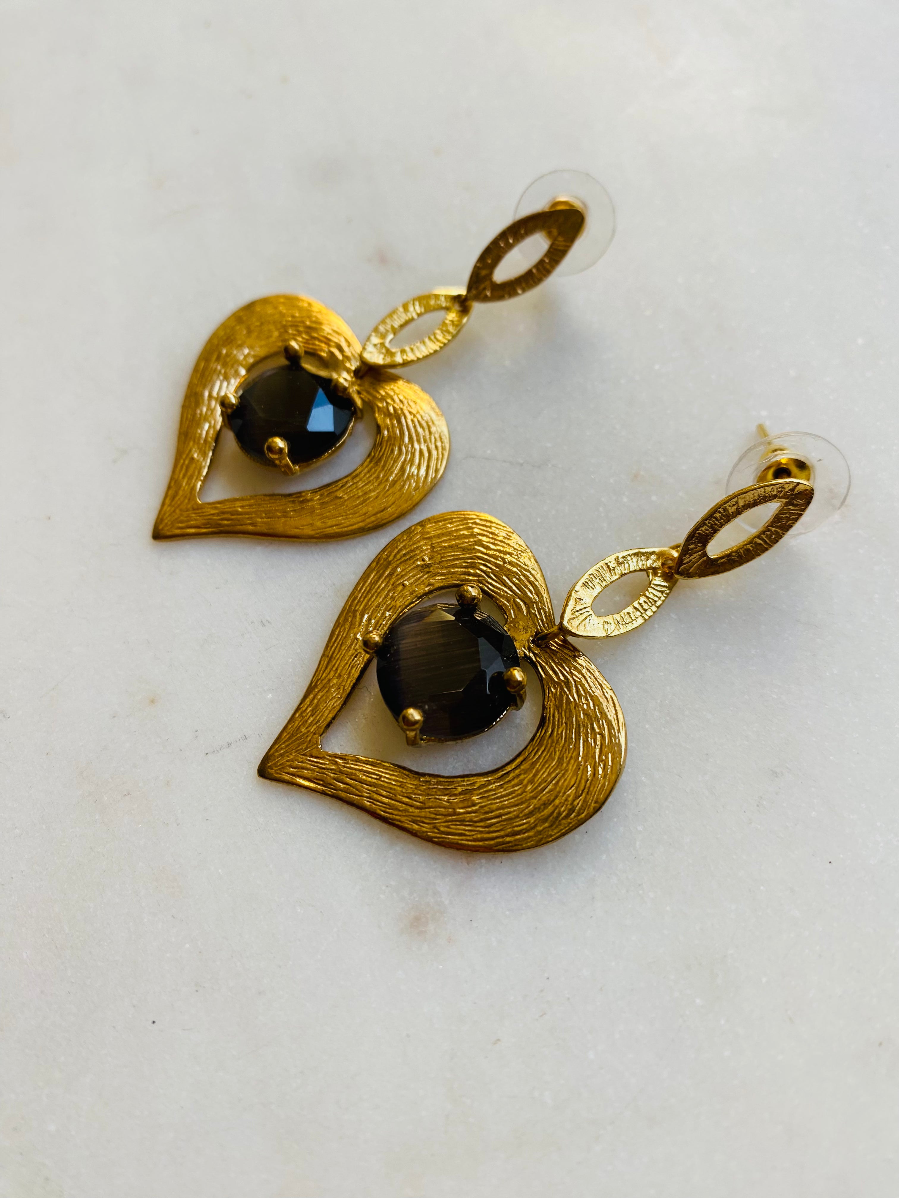 gemstone drop heart earrings