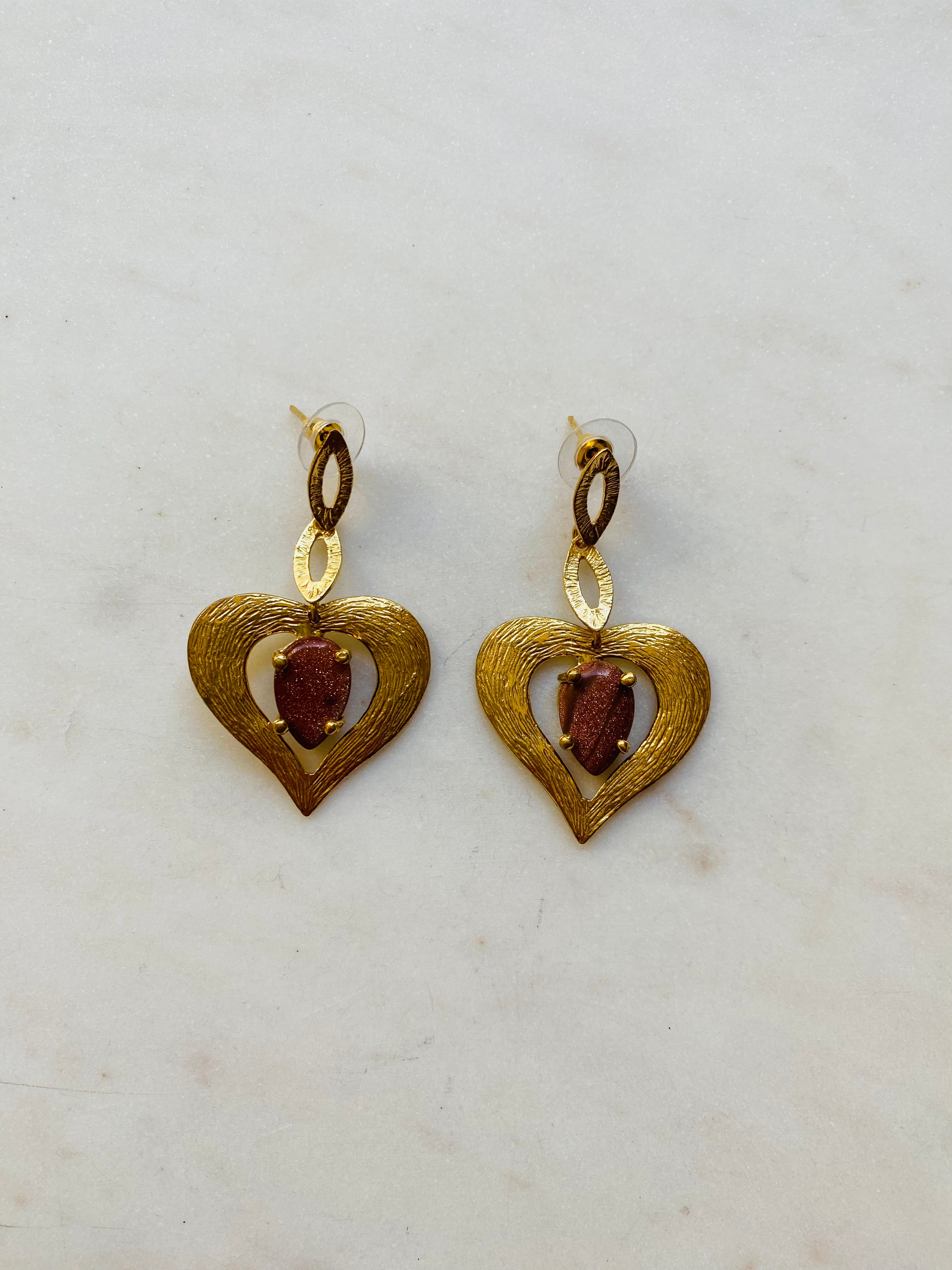 gemstone gold heart earrings